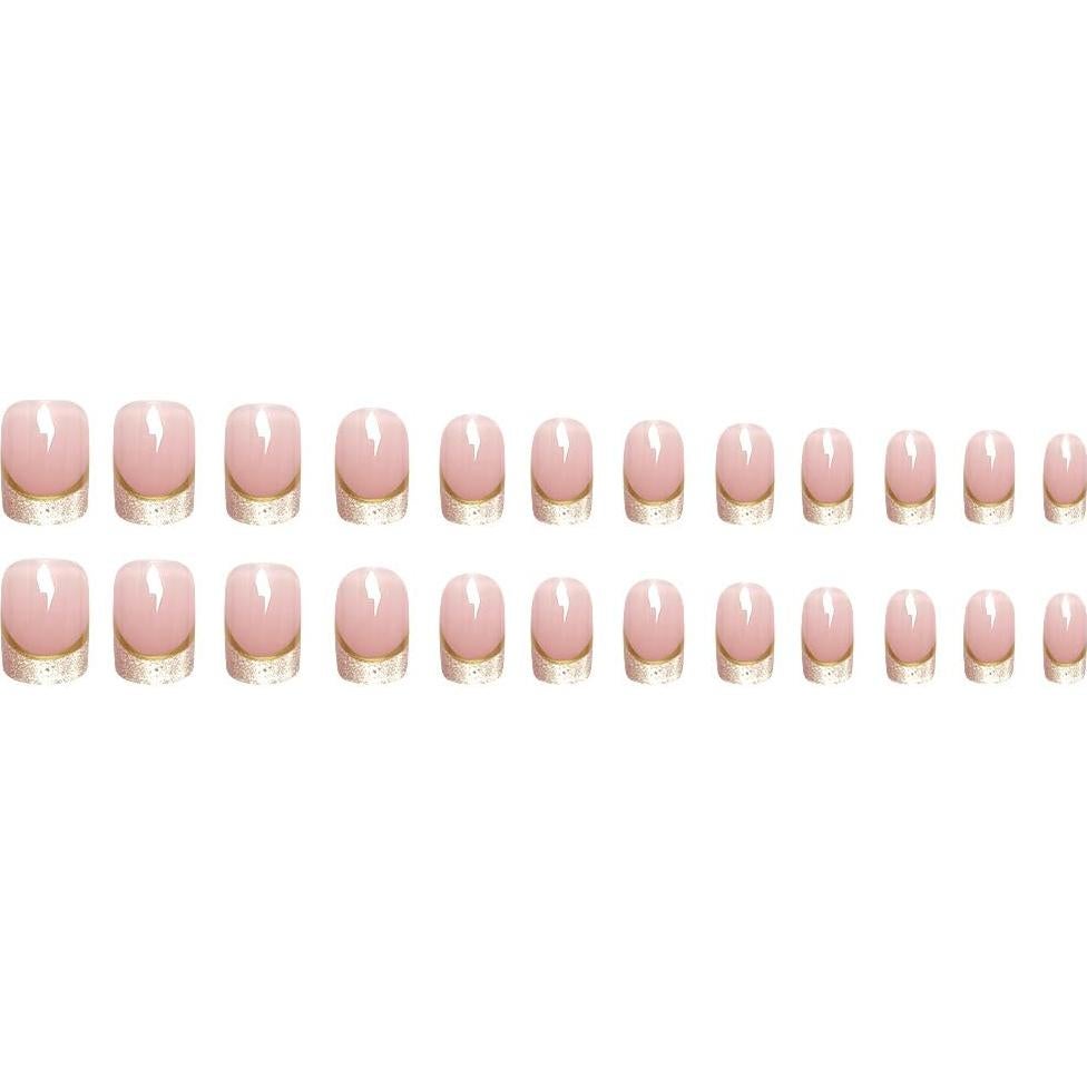 Uñas Postizas Cortas Cuadradas KAICCOSO 24 Pcs Punta Francesa