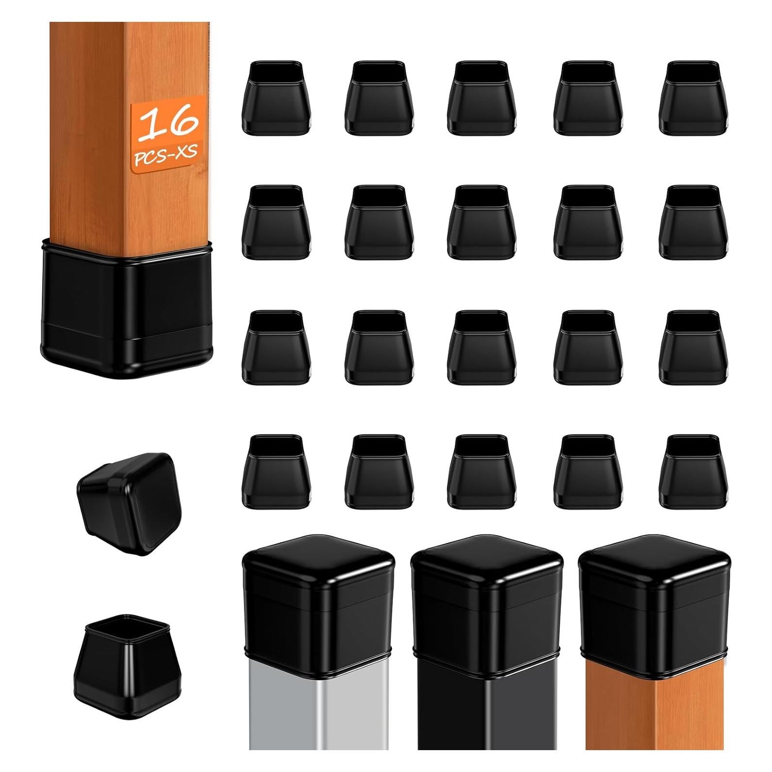 16 Protectores de Patas de Silla Cuadrados BAIPOK 1.6-2.1cm Negro