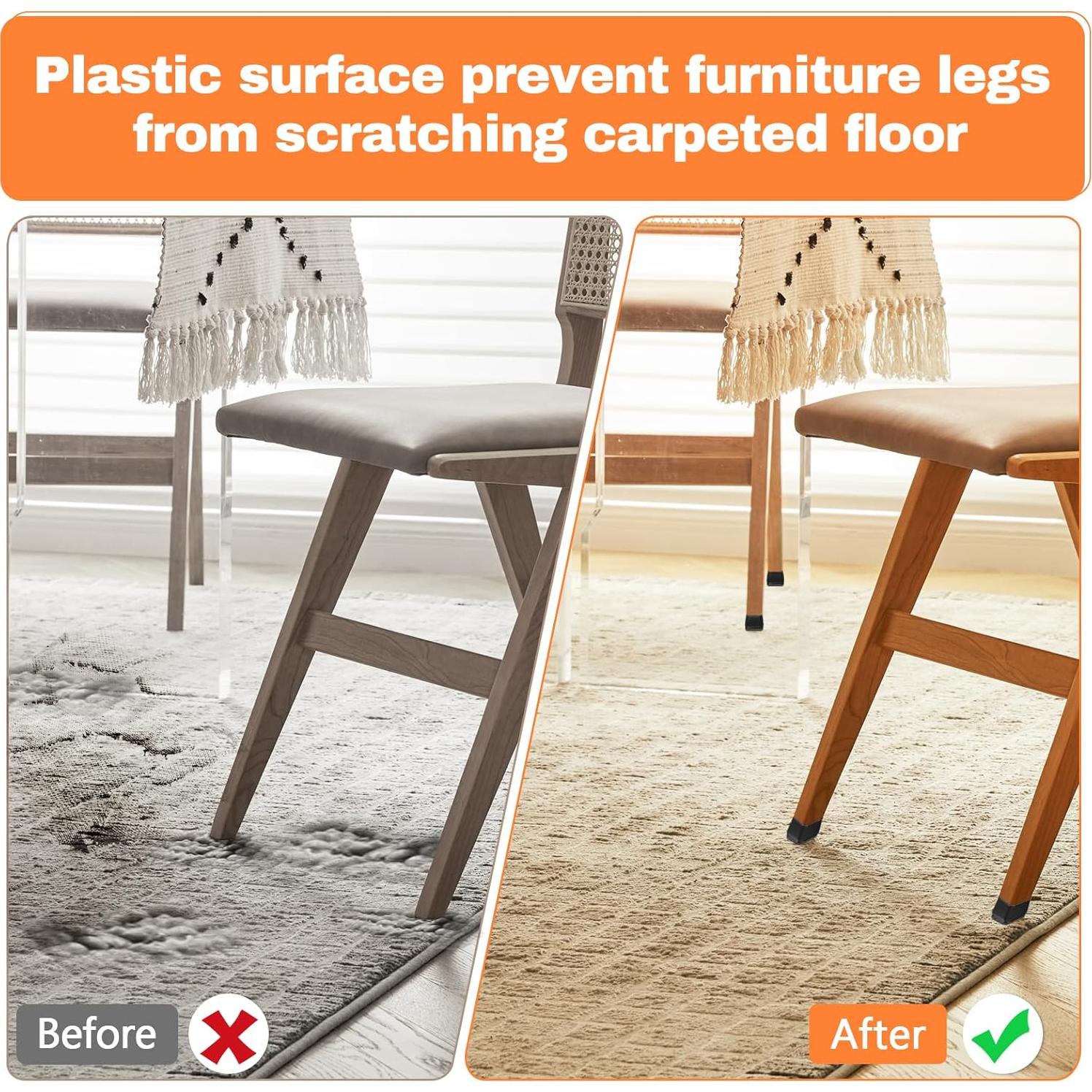 16 Protectores de Patas de Silla Cuadrados BAIPOK 1.6-2.1cm Negro