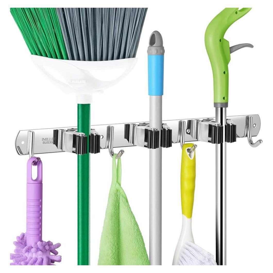 Soporte de Escoba y Mopa IMILLET Acero Inoxidable 3 Estantes