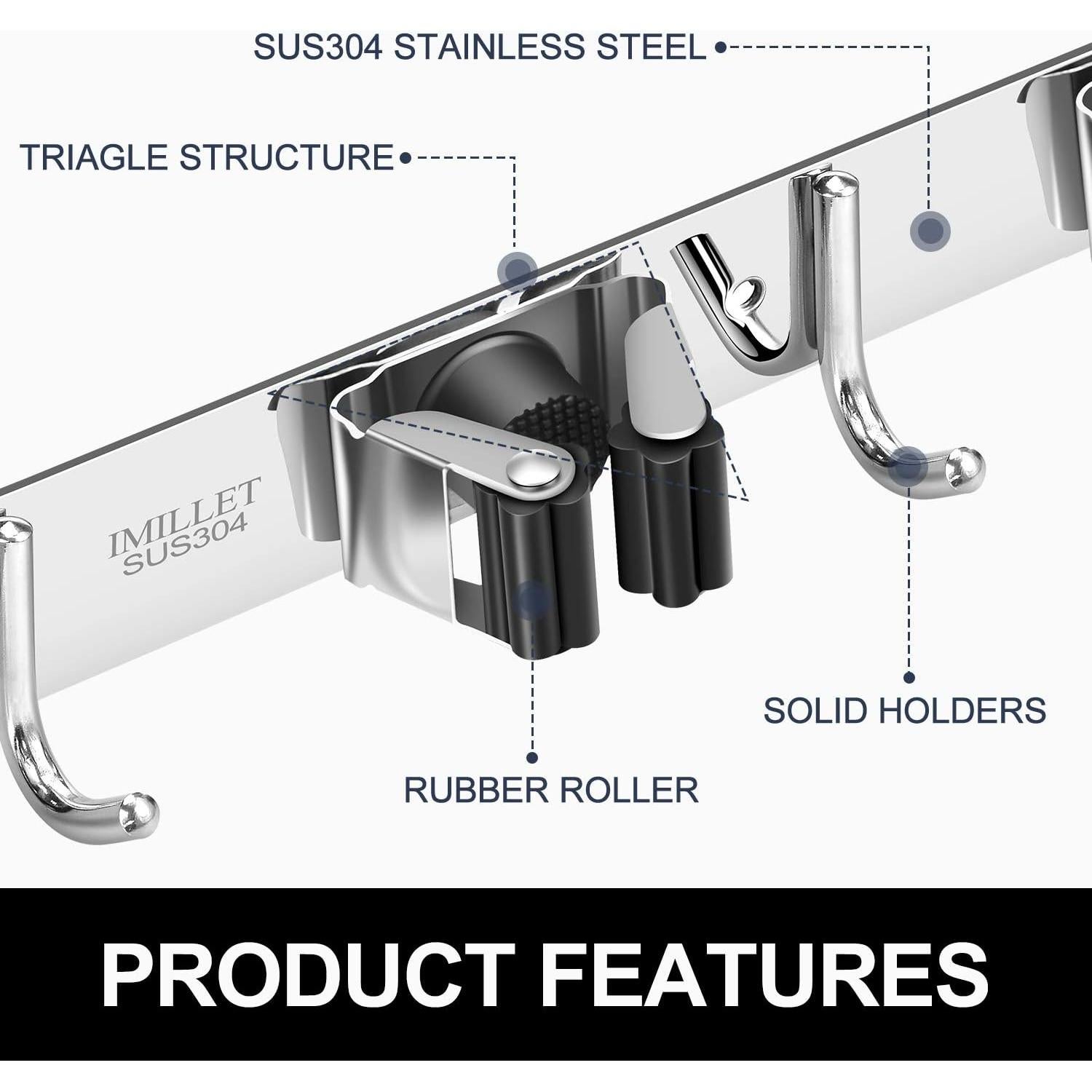 Soporte de Escoba y Mopa IMILLET Acero Inoxidable 3 Estantes