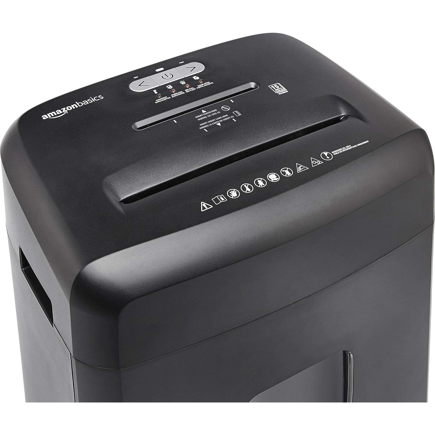 Trituradora de Papel Amazon Basics 15 Hojas Corte Cruzado