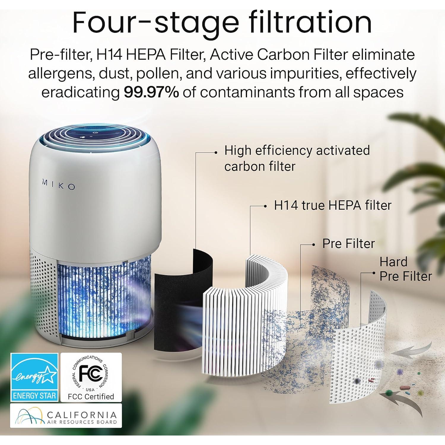 Purificador de Aire MIKO MA-04GB con Filtro HEPA 3 en 1