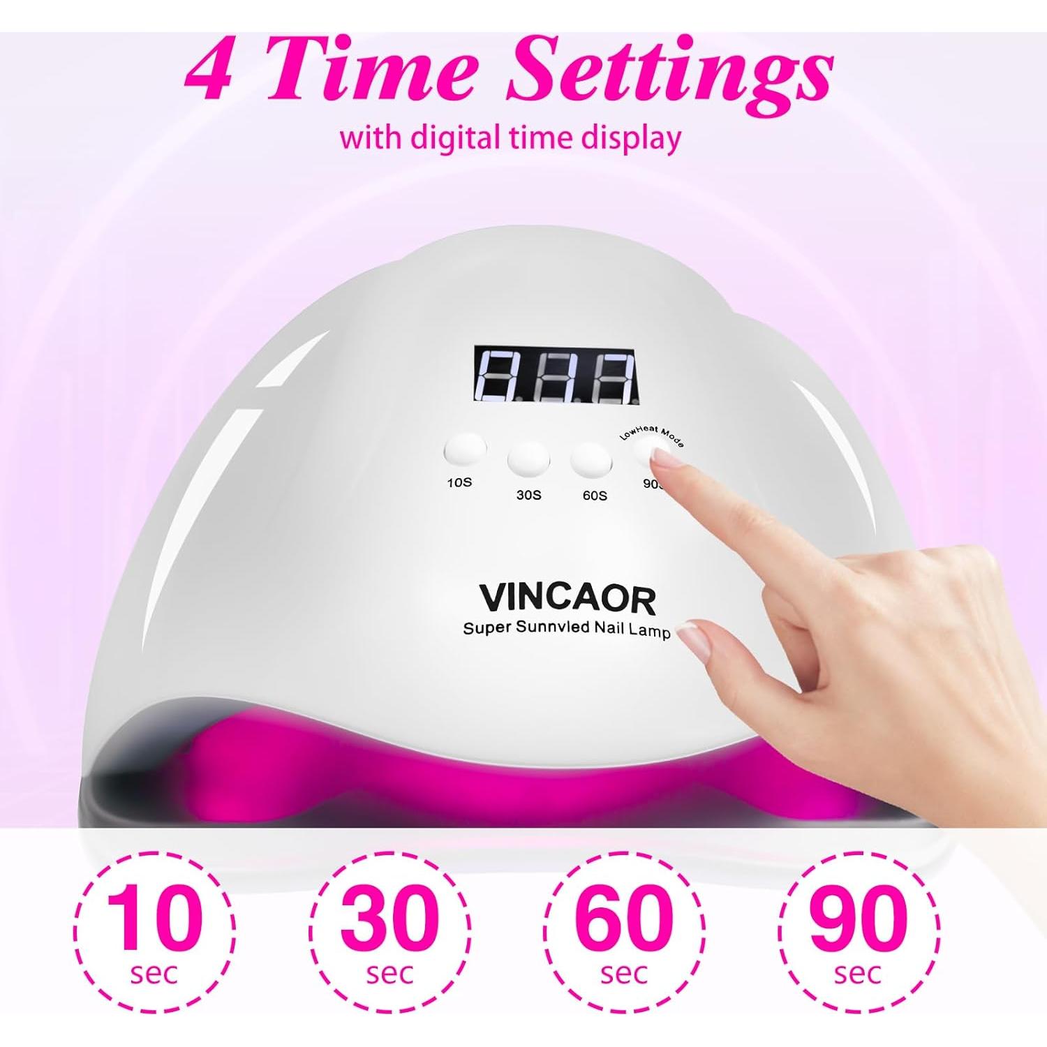 Secador de Uñas UV VINCAOR 180W con 45 LEDs y Temporizador