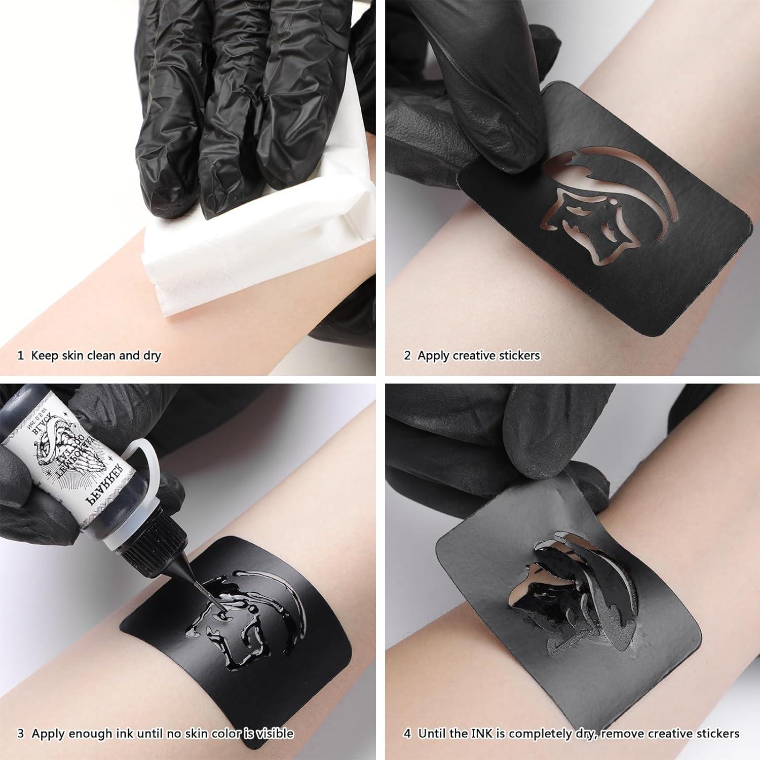 Kit de Tatuajes Temporales PFARRER 8 Botellas Tinta DIY 105 Piezas