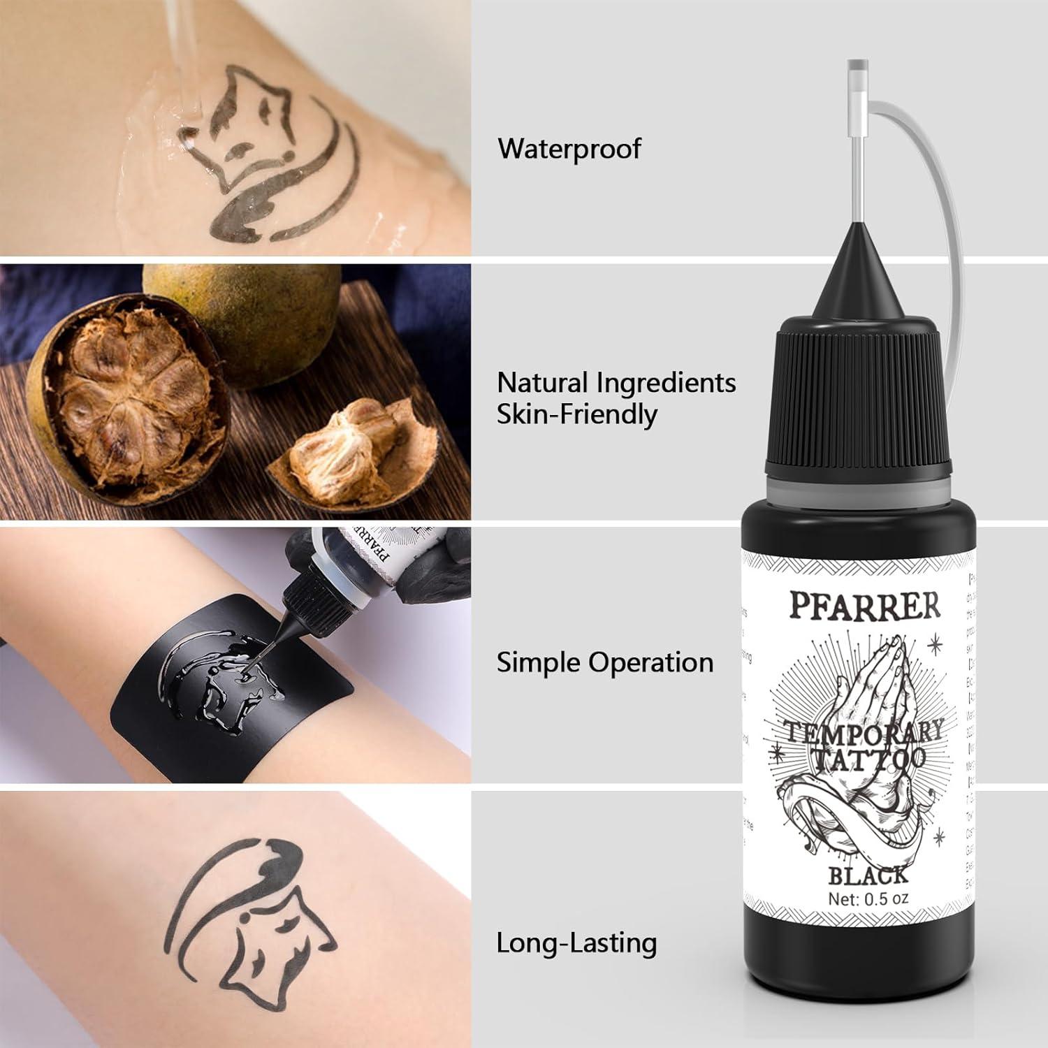 Kit de Tatuajes Temporales PFARRER 8 Botellas Tinta DIY 105 Piezas
