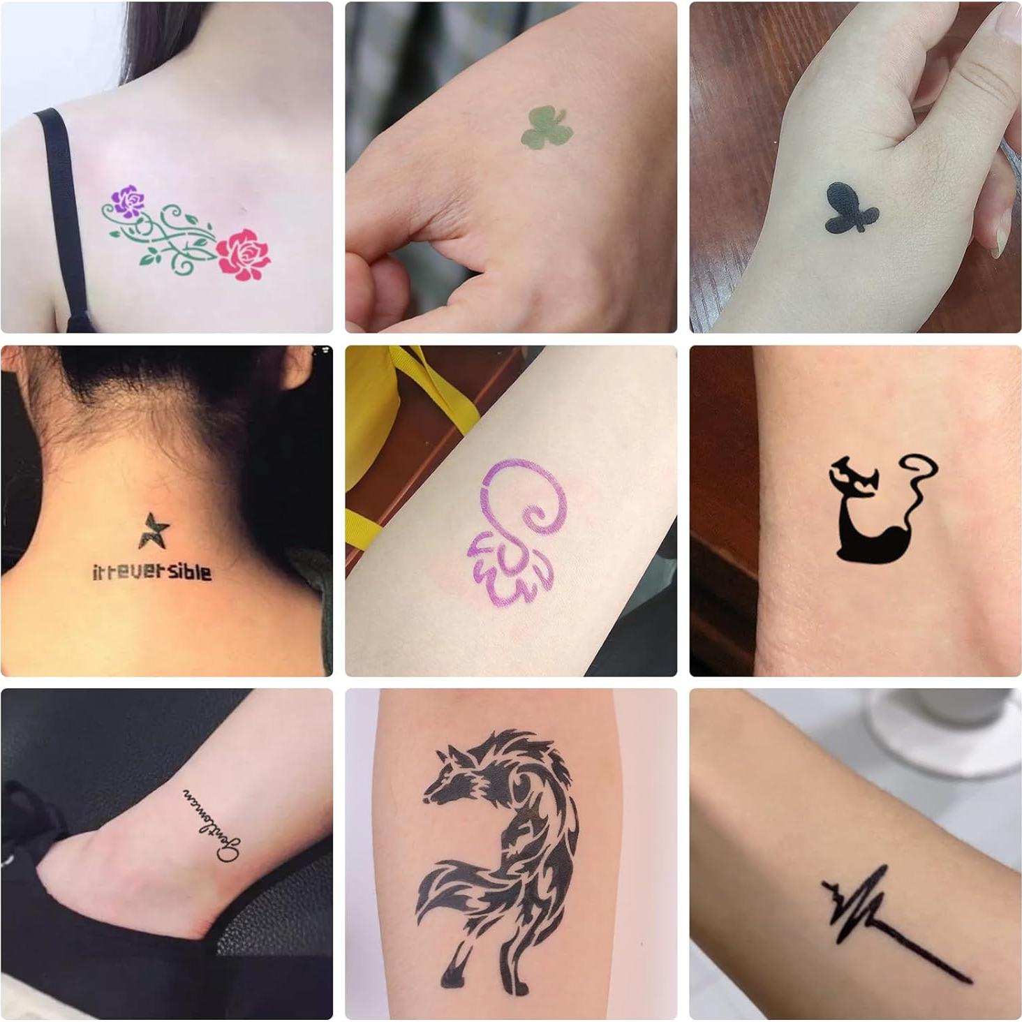 Kit de Tatuajes Temporales PFARRER 8 Botellas Tinta DIY 105 Piezas