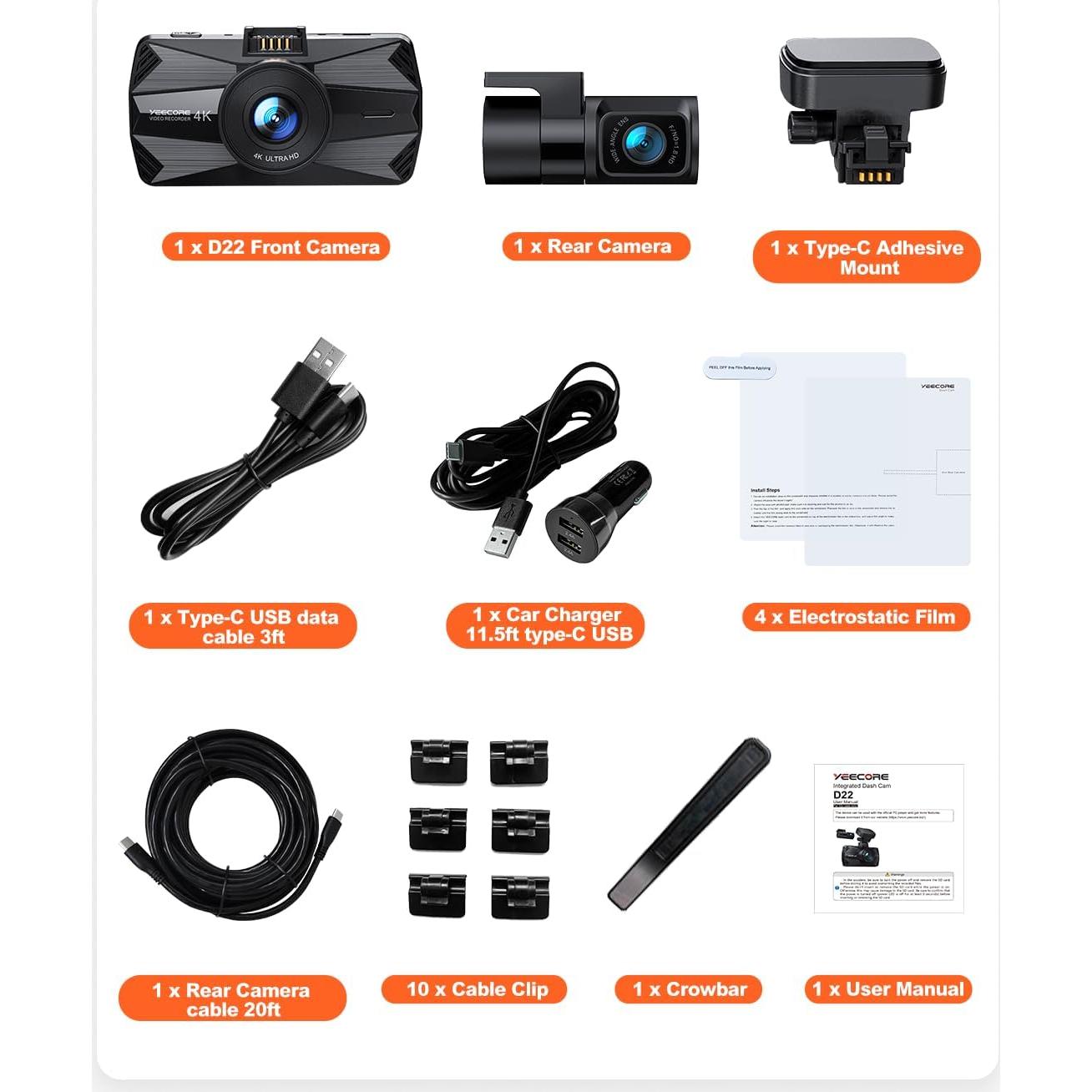 Cámara de Tablero Dual YEECORE D22 4K GPS WiFi 5G