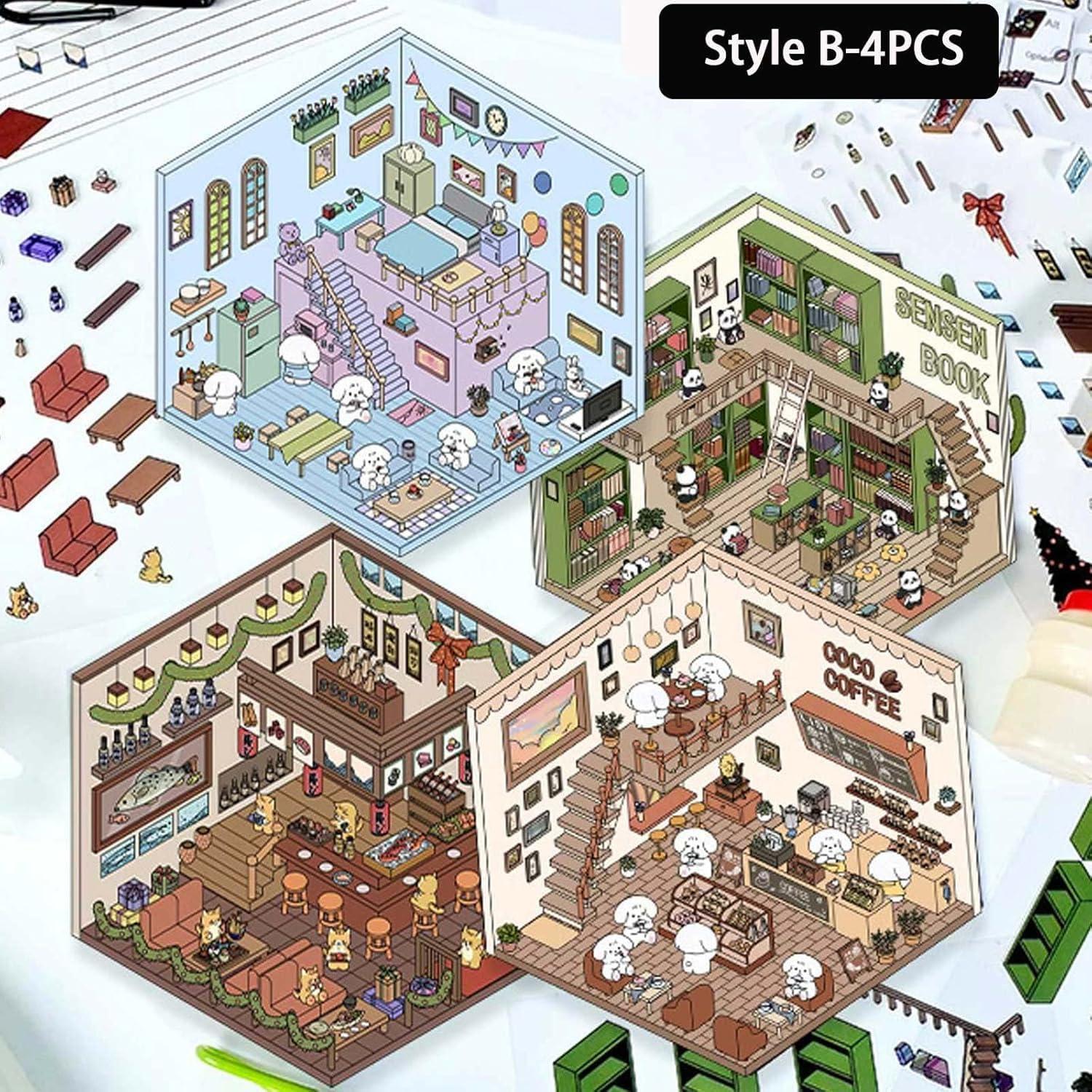 4 Sets Stickers 3D DIY Genérico Caricaturas para Escenas