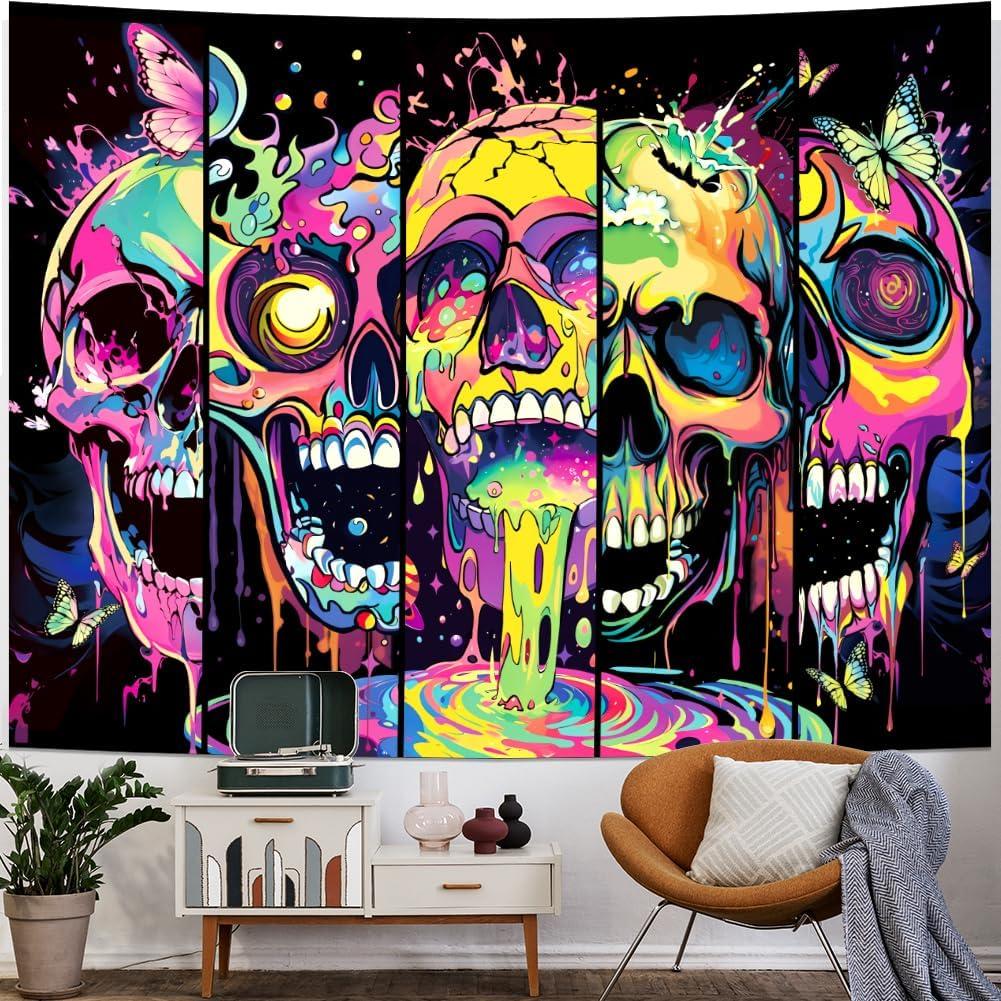Tapiz de Arte de Calavera Heopapin 150x130 cm Decoración Halloween