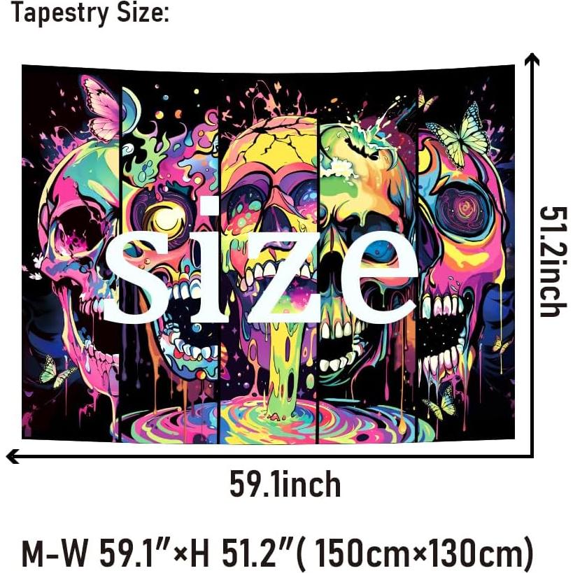 Tapiz de Arte de Calavera Heopapin 150x130 cm Decoración Halloween