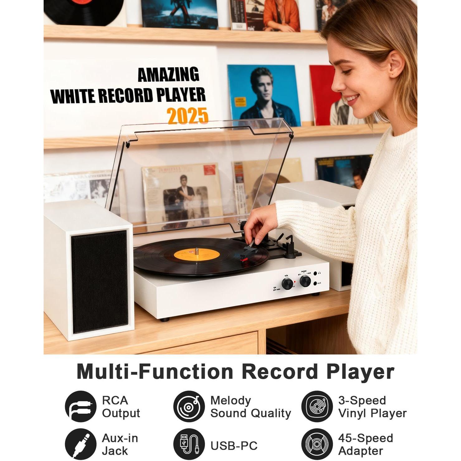 Reproductor de Vinilo Bluetooth DANFI AUDIO TE-003 Blanco 3 Velocidades