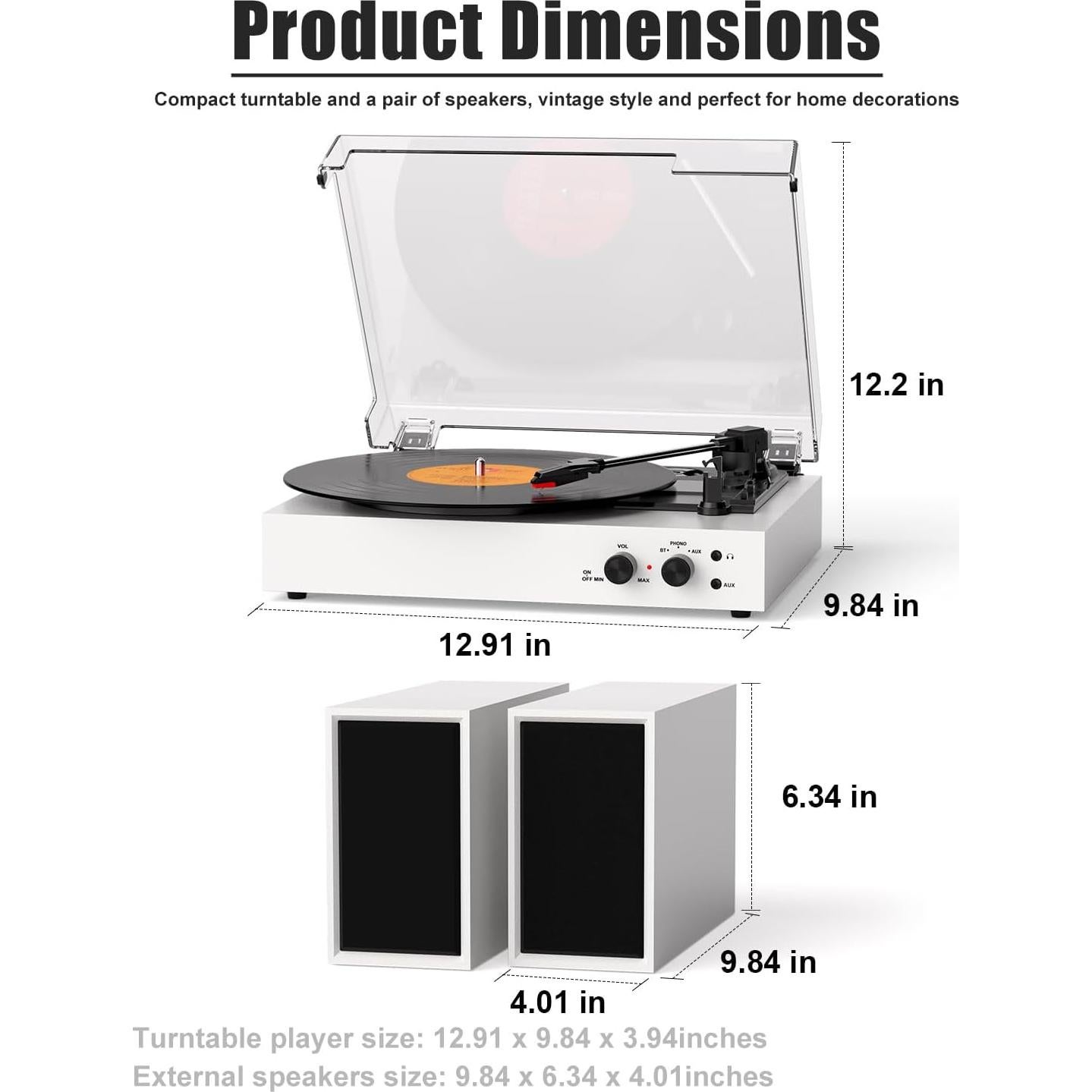 Reproductor de Vinilo Bluetooth DANFI AUDIO TE-003 Blanco 3 Velocidades