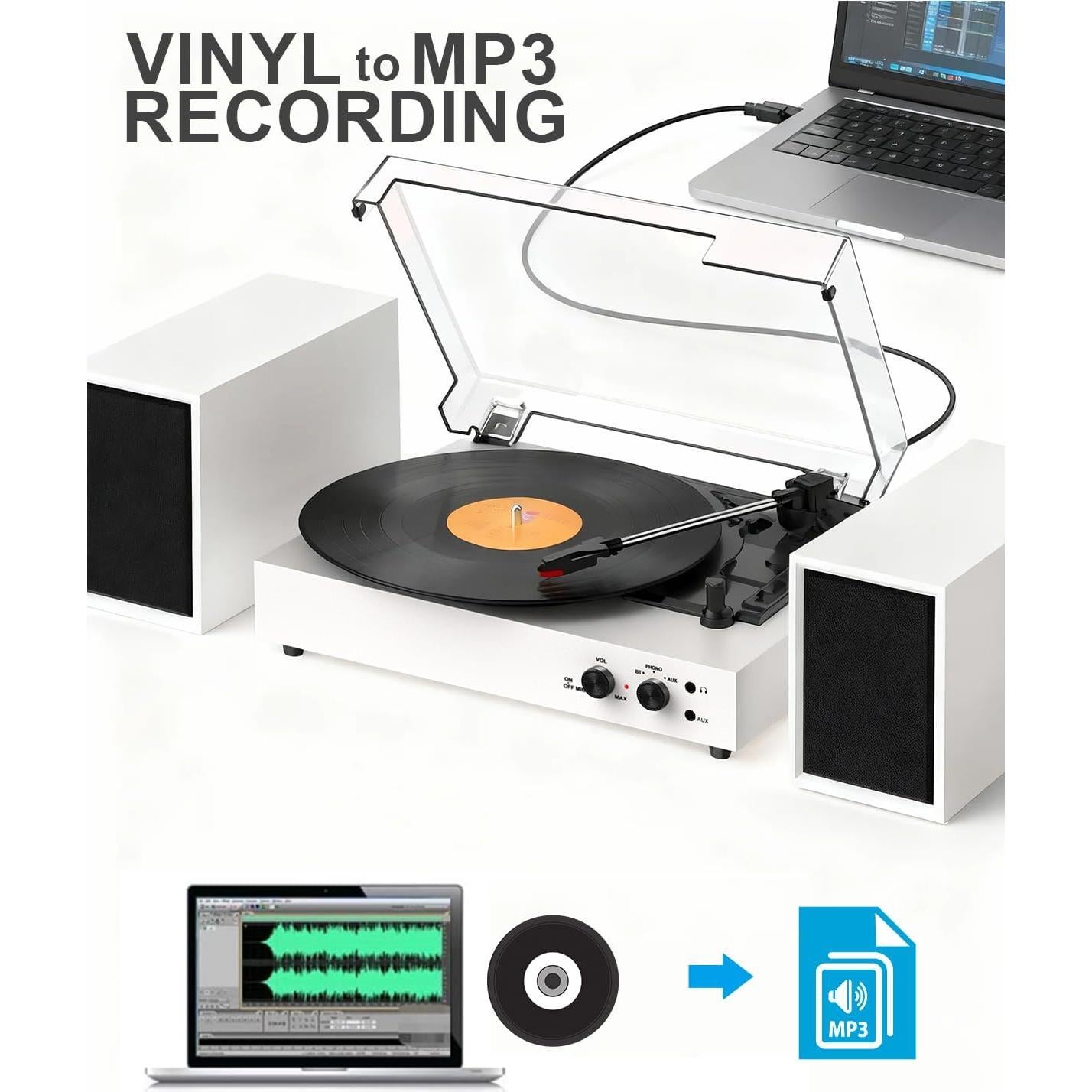 Reproductor de Vinilo Bluetooth DANFI AUDIO TE-003 Blanco 3 Velocidades