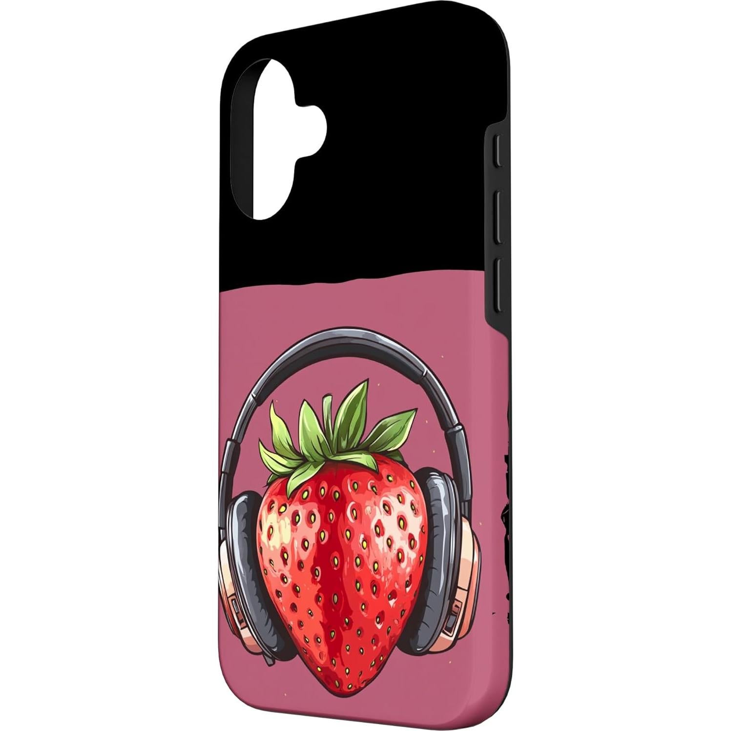 Funda Protectora Fresa para iPhone 16 con Auriculares Niños