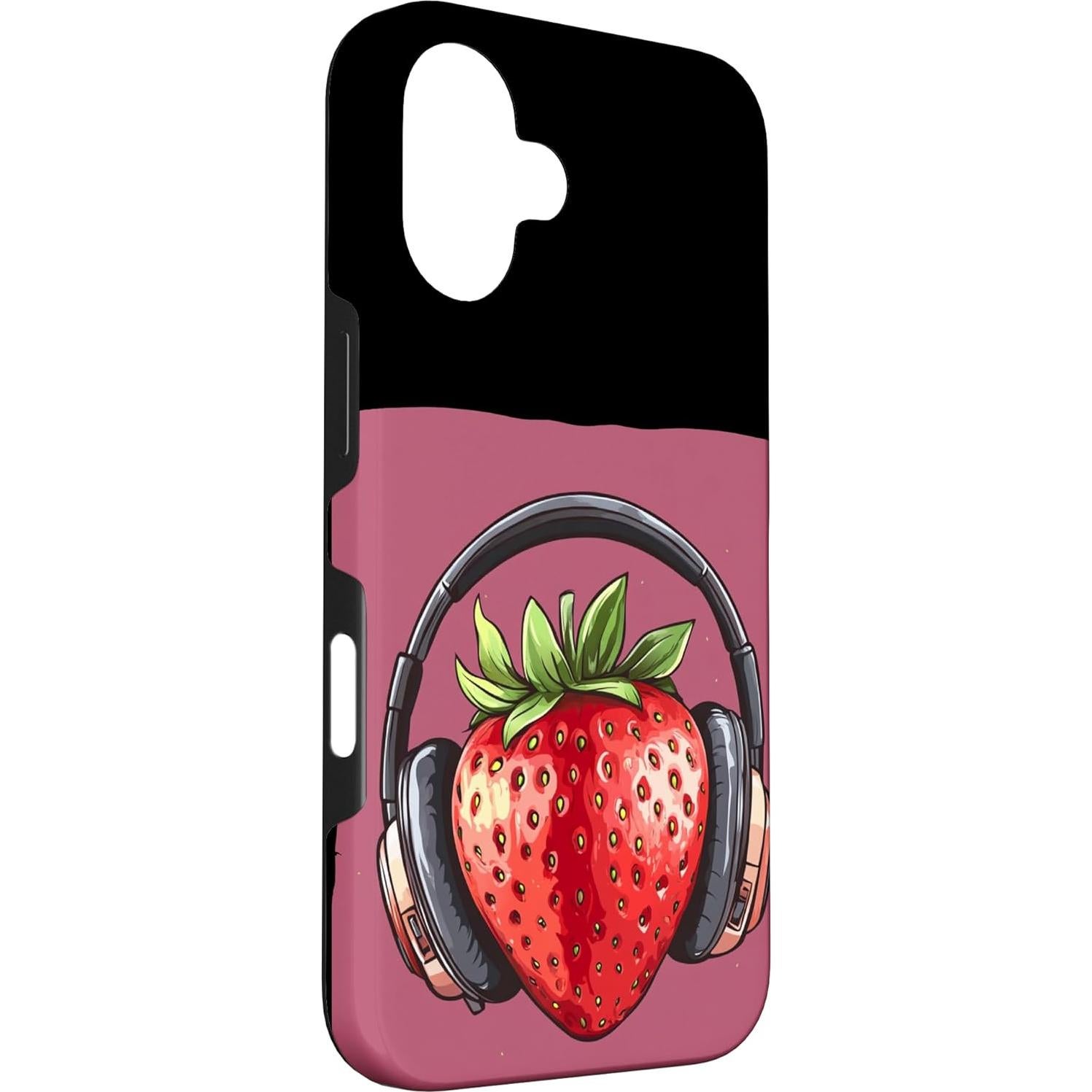 Funda Protectora Fresa para iPhone 16 con Auriculares Niños