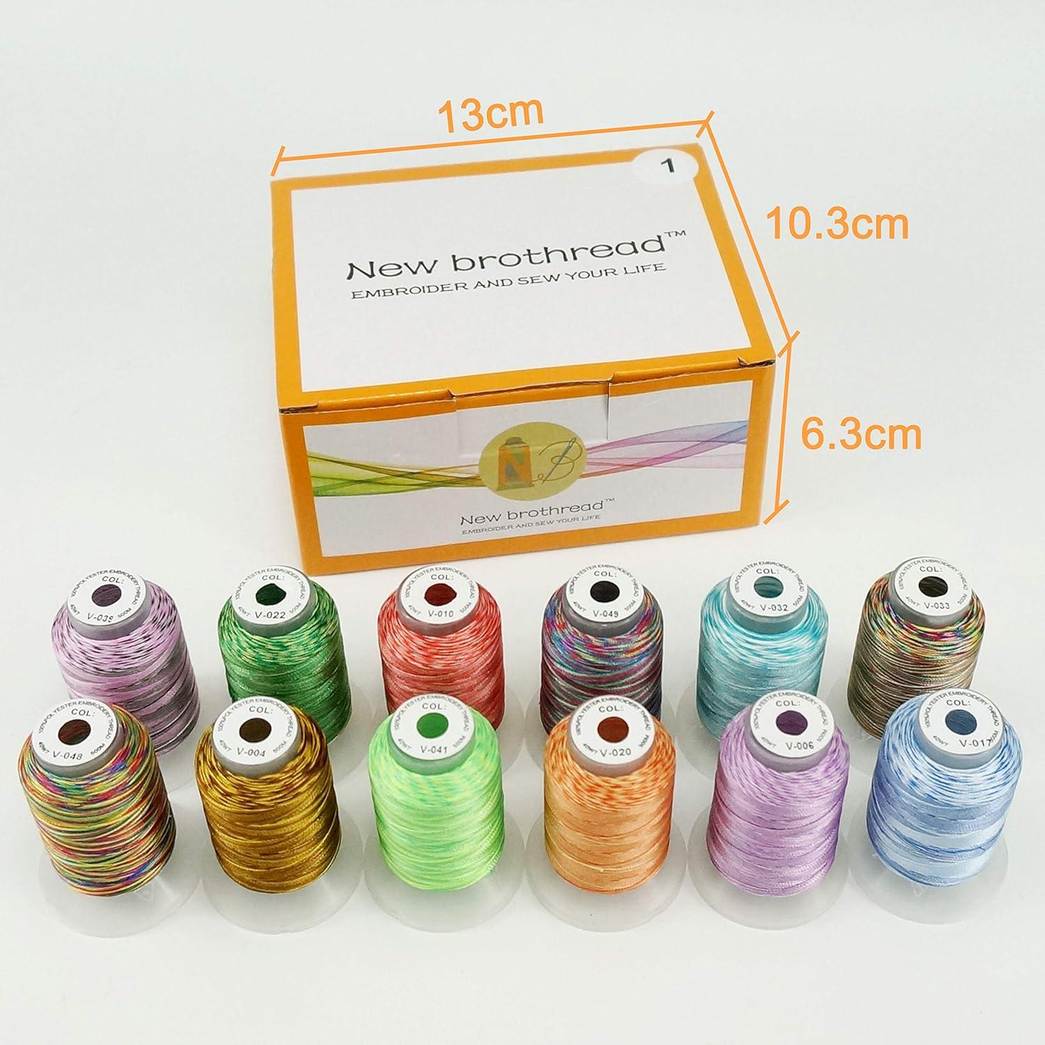 Kit de Hilo de Bordado Variegado 12 Colores 500M Nuevo Brothread