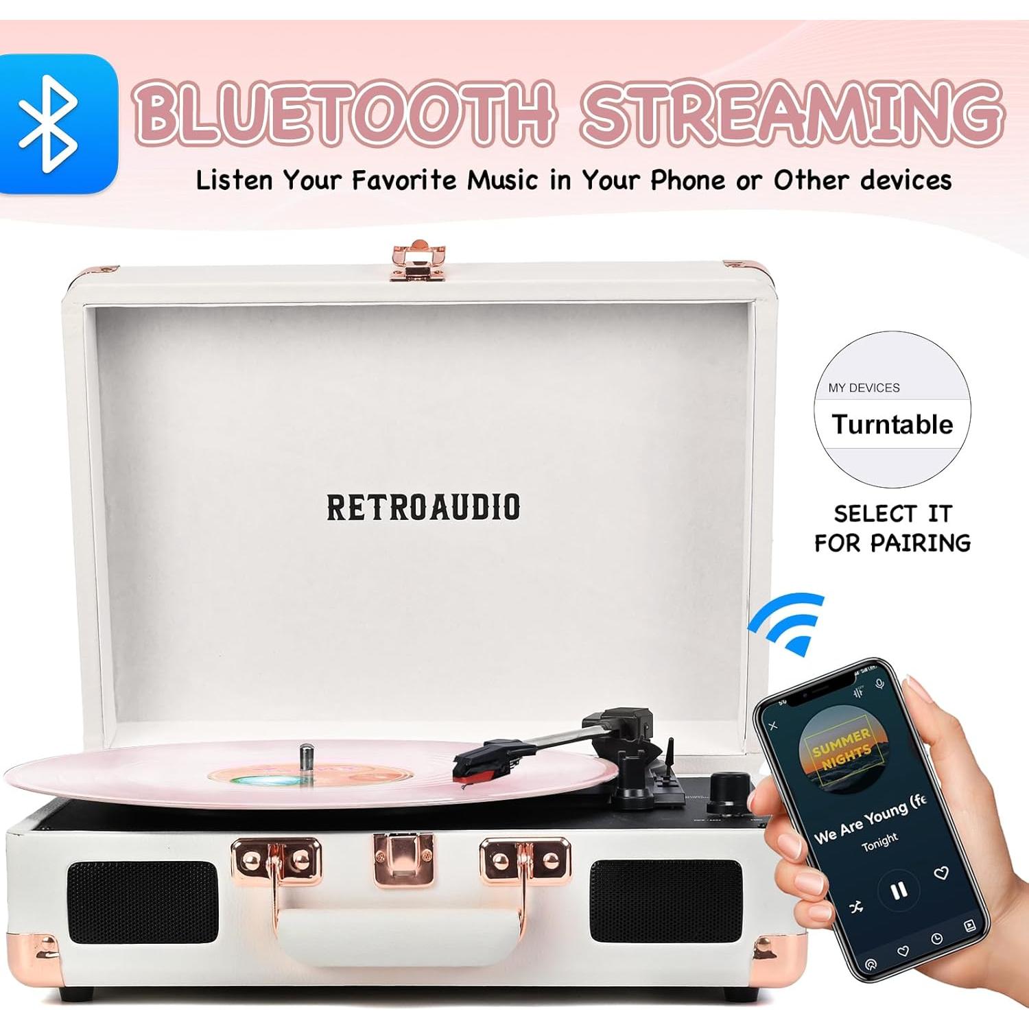 Reproductor de Vinilo RetroAudio Maleta Bluetooth 3 Velocidades