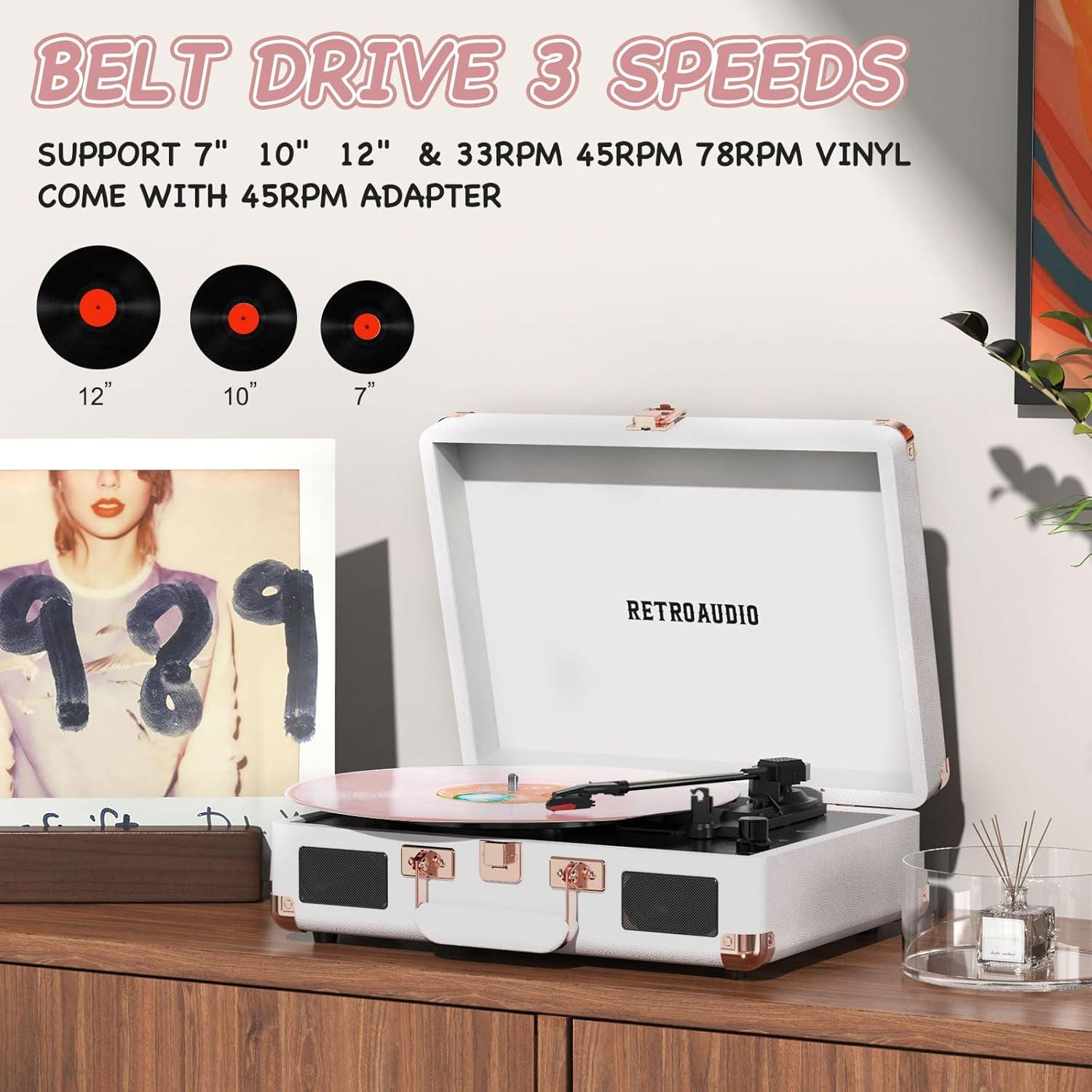 Reproductor de Vinilo RetroAudio Maleta Bluetooth 3 Velocidades