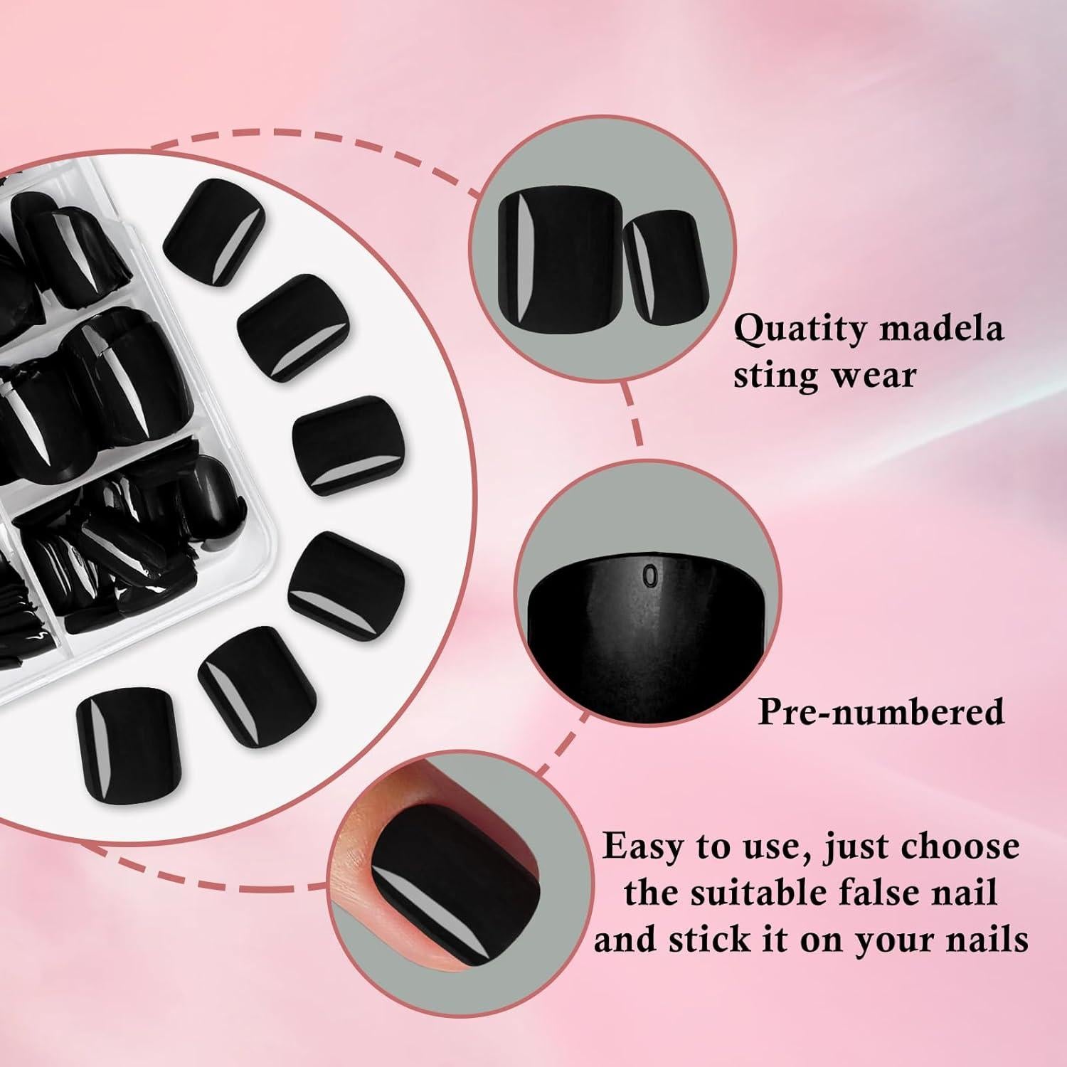 Kit de Uñas Postizas Cuadradas LoveOurHome - 240pc Negras