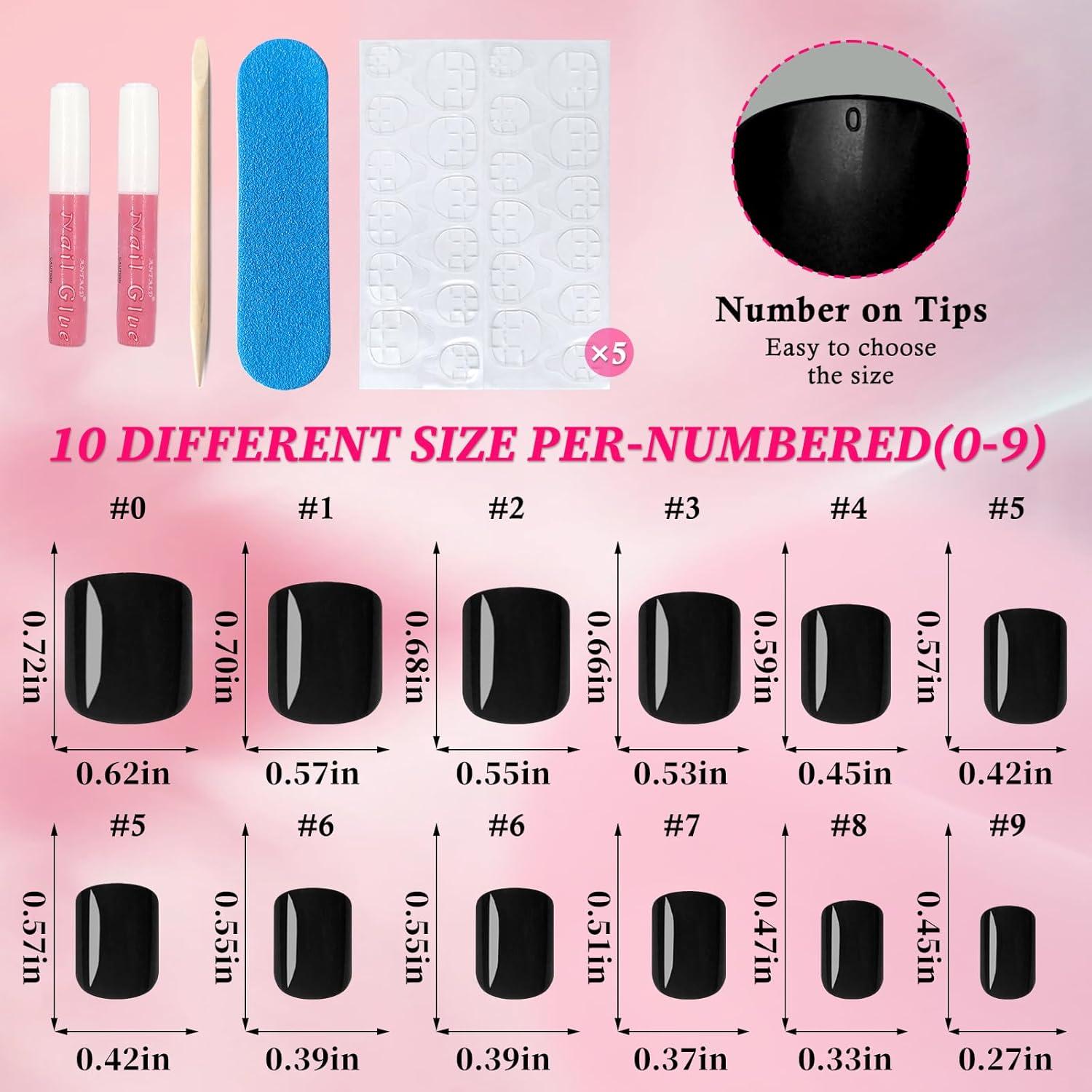 Kit de Uñas Postizas Cuadradas LoveOurHome - 240pc Negras