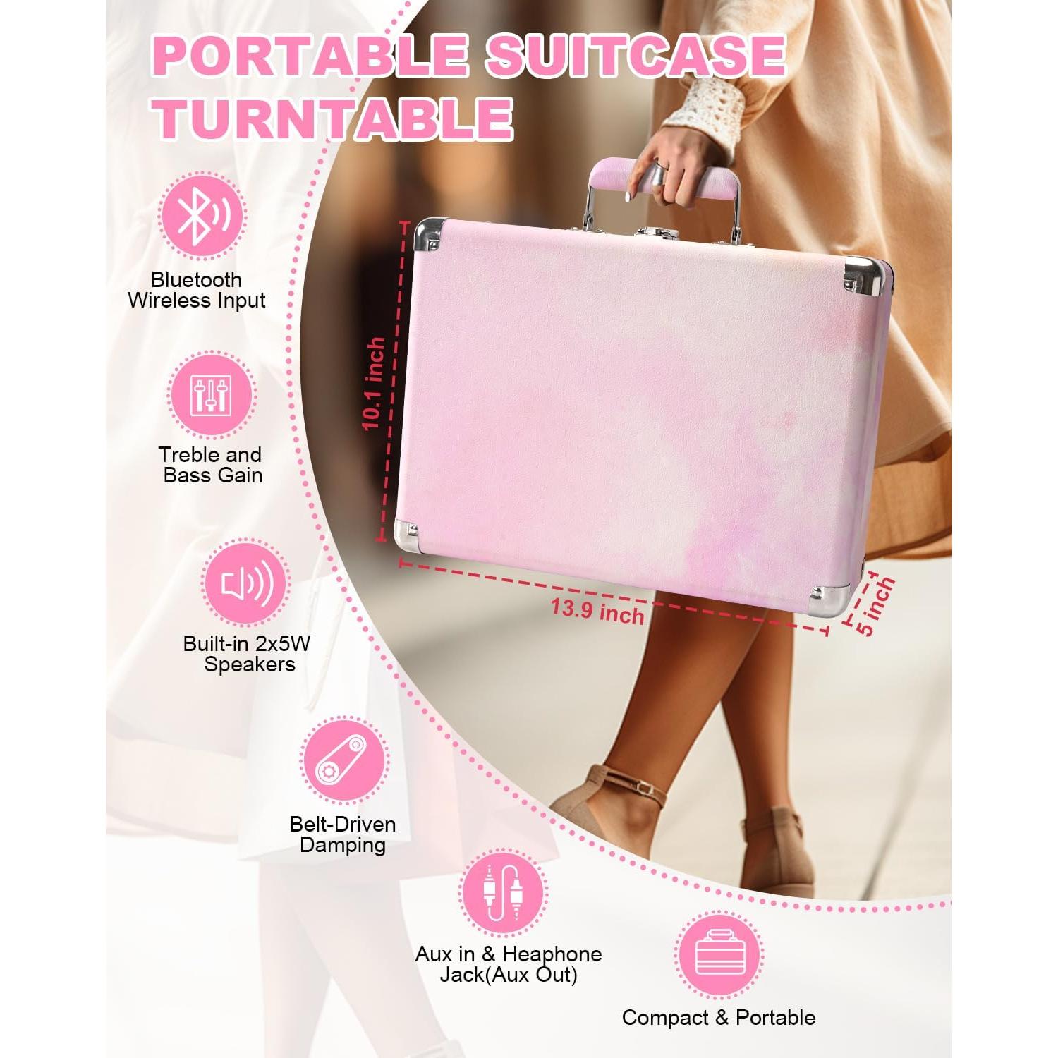 Reproductor de Vinilo TANLANIN TE-001DPW Rosa Acuarela Bluetooth