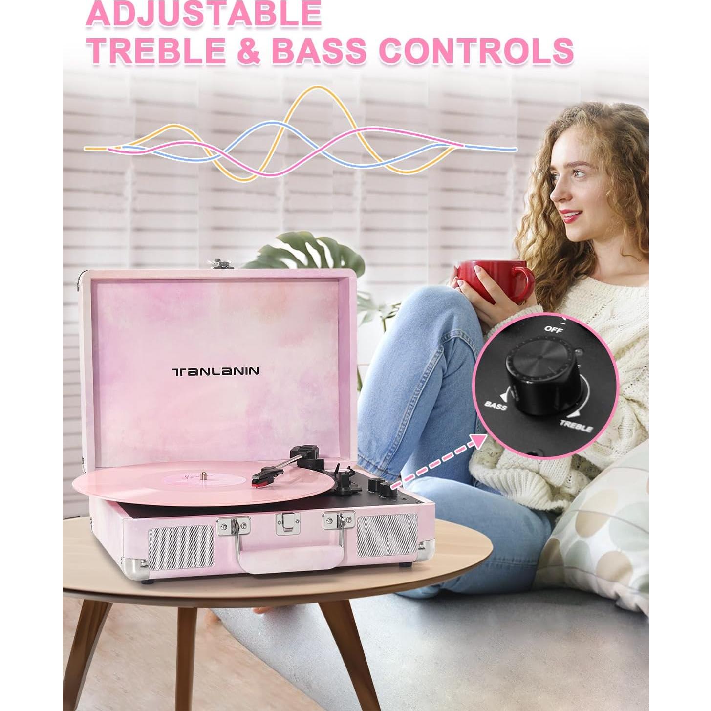 Reproductor de Vinilo TANLANIN TE-001DPW Rosa Acuarela Bluetooth