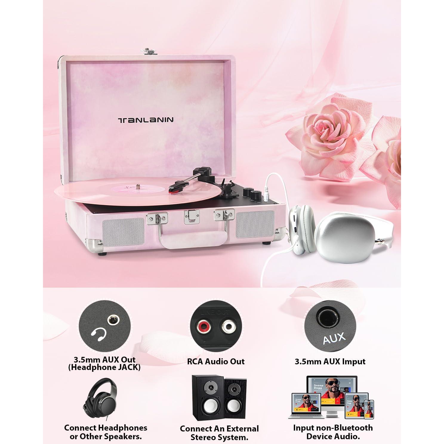 Reproductor de Vinilo TANLANIN TE-001DPW Rosa Acuarela Bluetooth