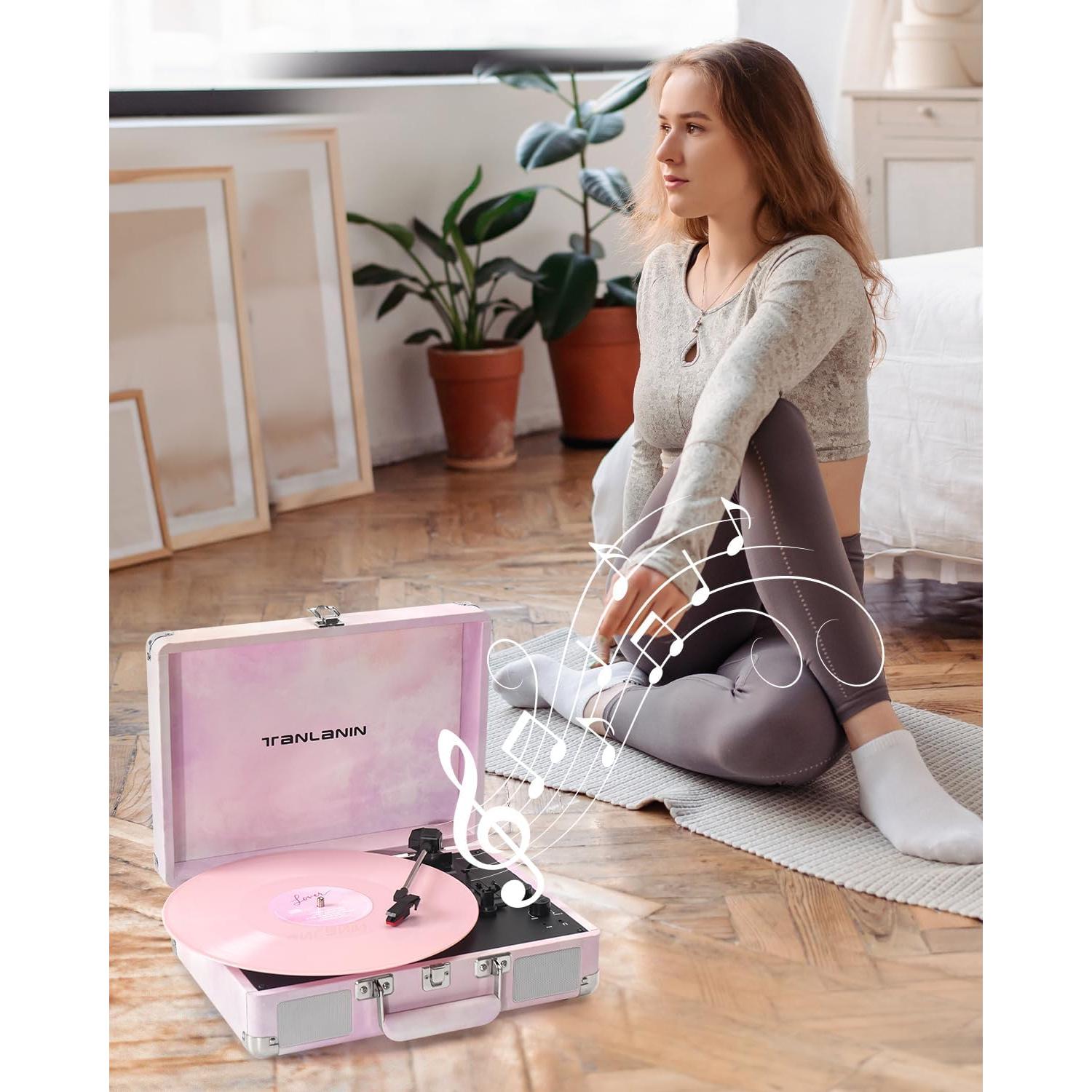 Reproductor de Vinilo TANLANIN TE-001DPW Rosa Acuarela Bluetooth