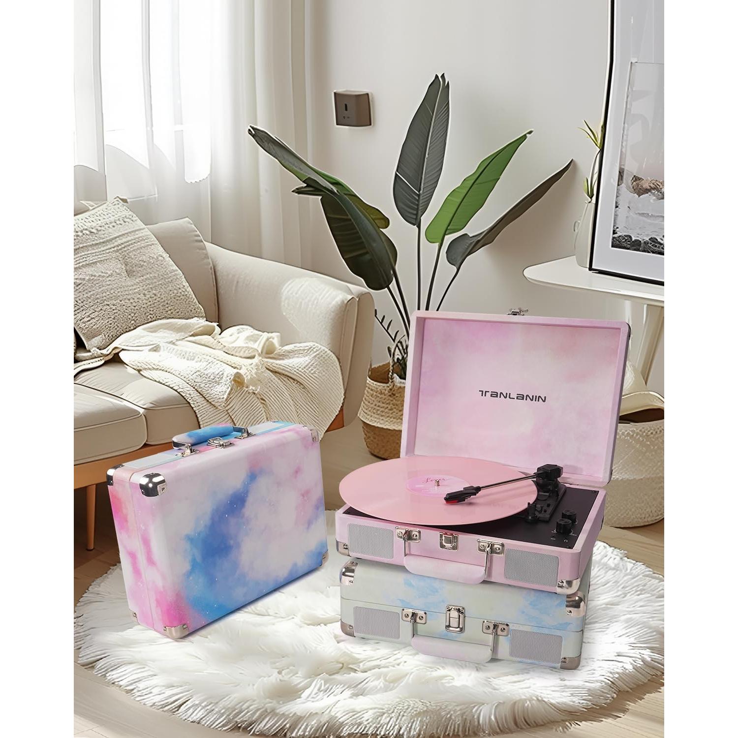 Reproductor de Vinilo TANLANIN TE-001DPW Rosa Acuarela Bluetooth