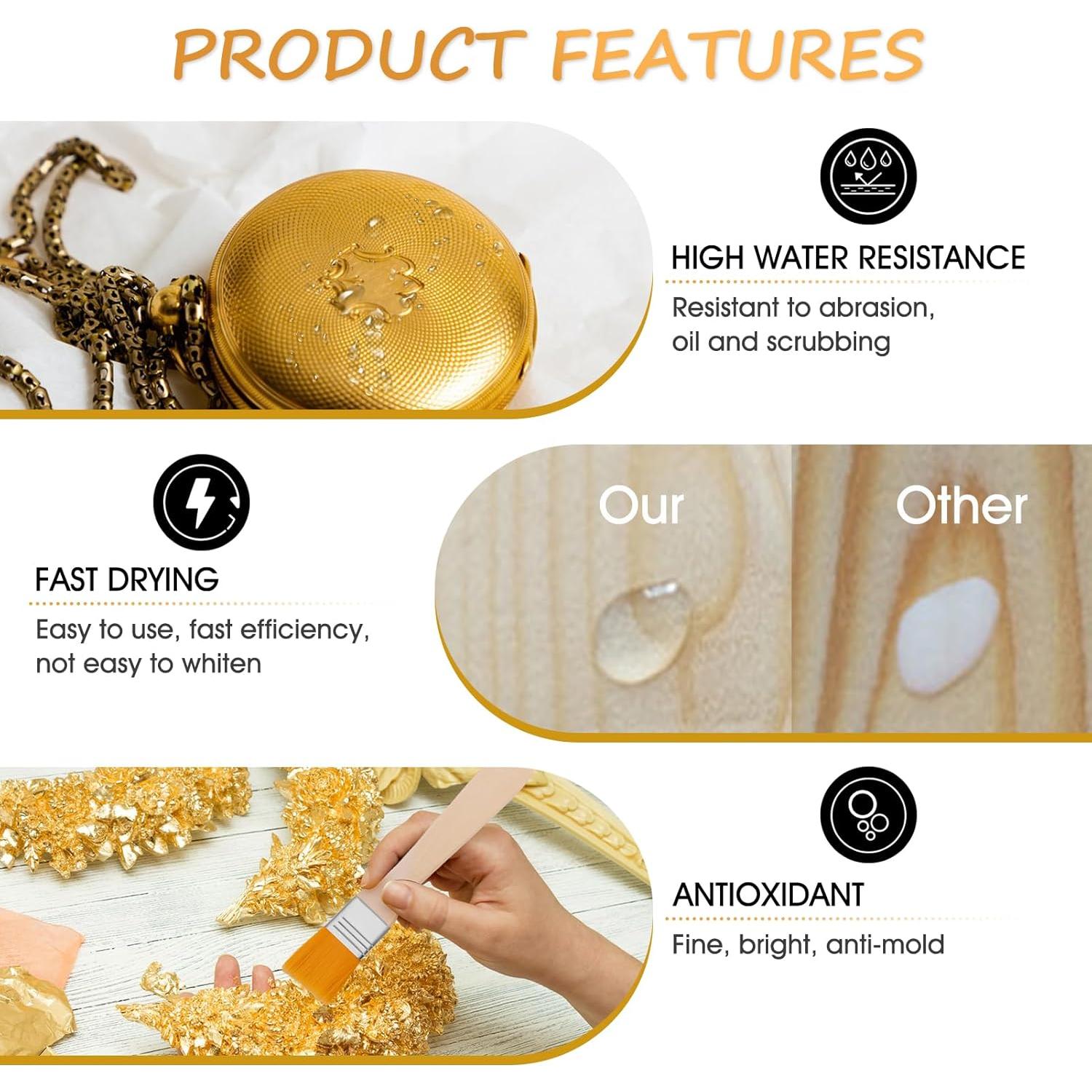 Ganbaro Adhesivo de Hoja de Oro 100ml + Barniz 100ml + 100 Piezas