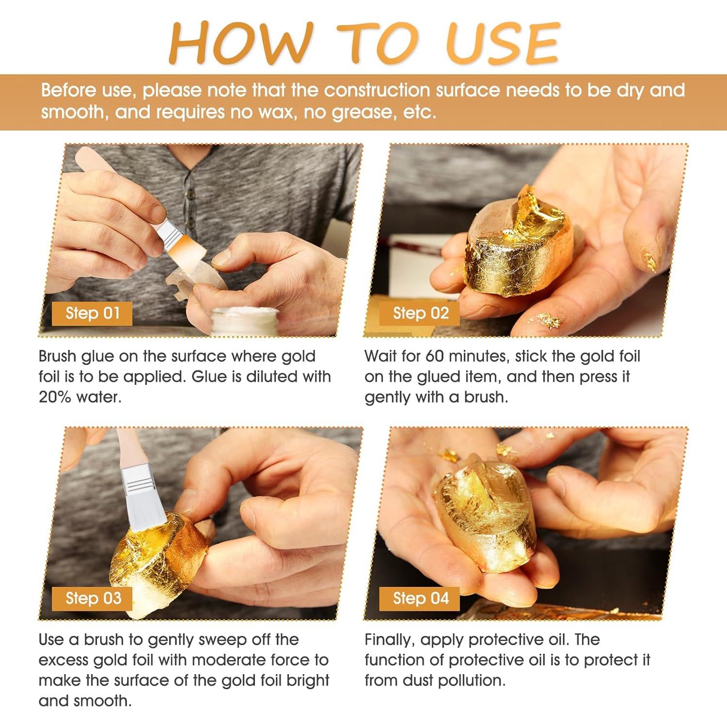 Ganbaro Adhesivo de Hoja de Oro 100ml + Barniz 100ml + 100 Piezas