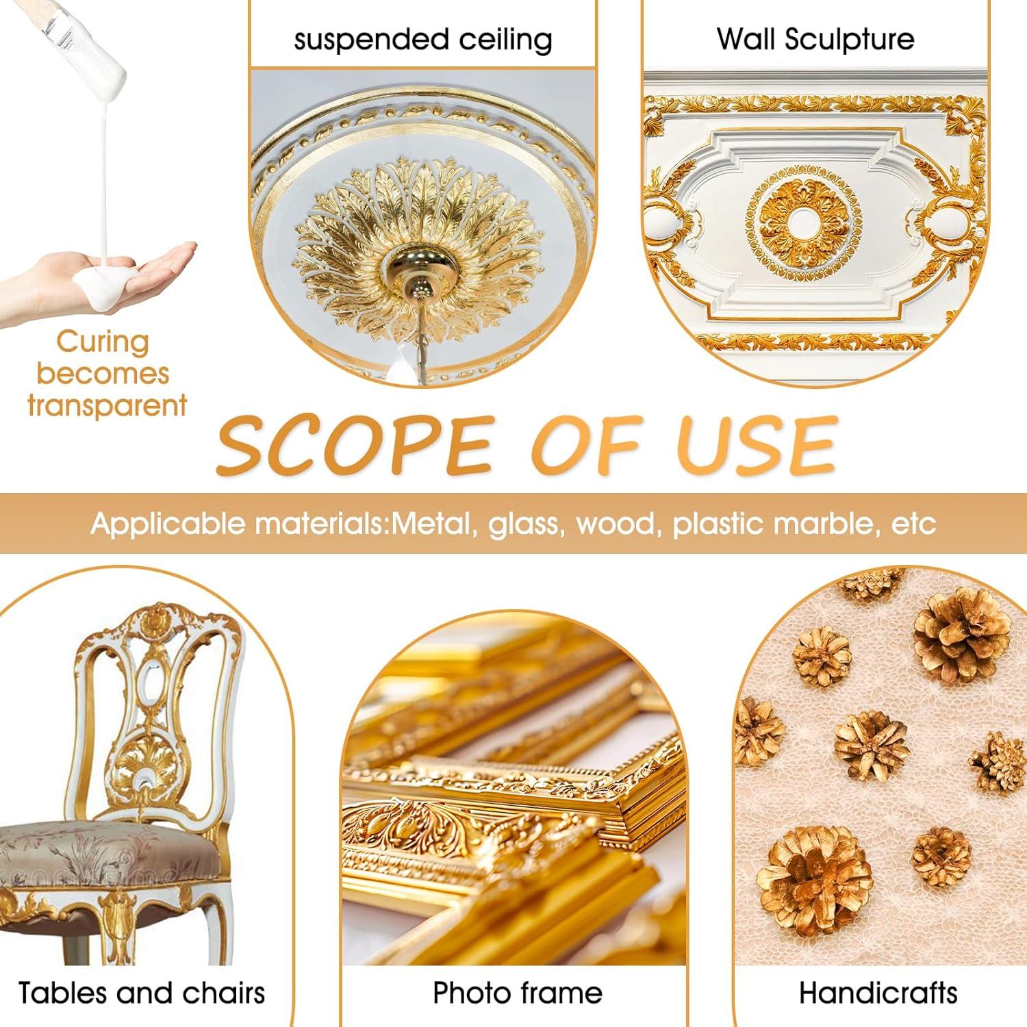 Ganbaro Adhesivo de Hoja de Oro 100ml + Barniz 100ml + 100 Piezas