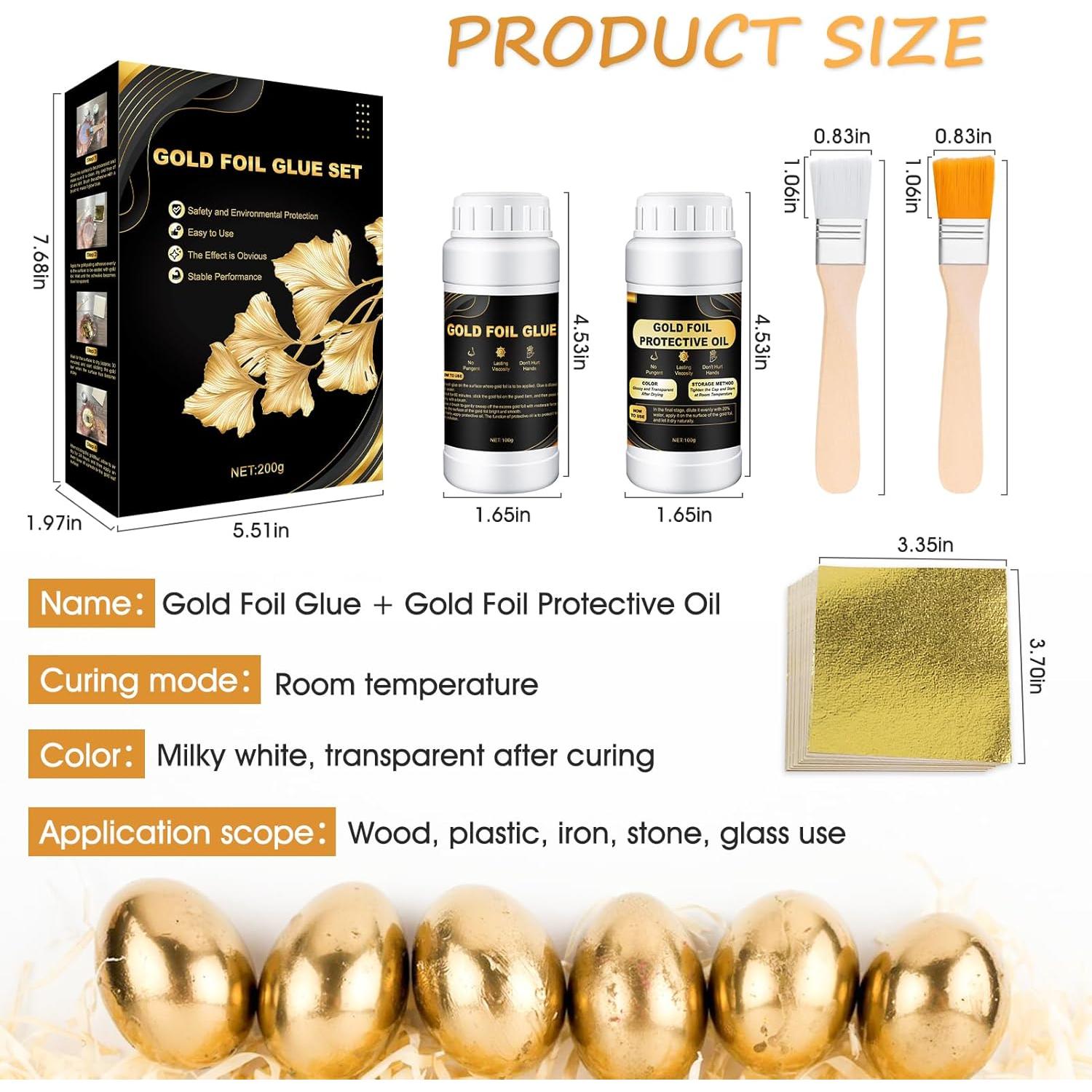 Ganbaro Adhesivo de Hoja de Oro 100ml + Barniz 100ml + 100 Piezas