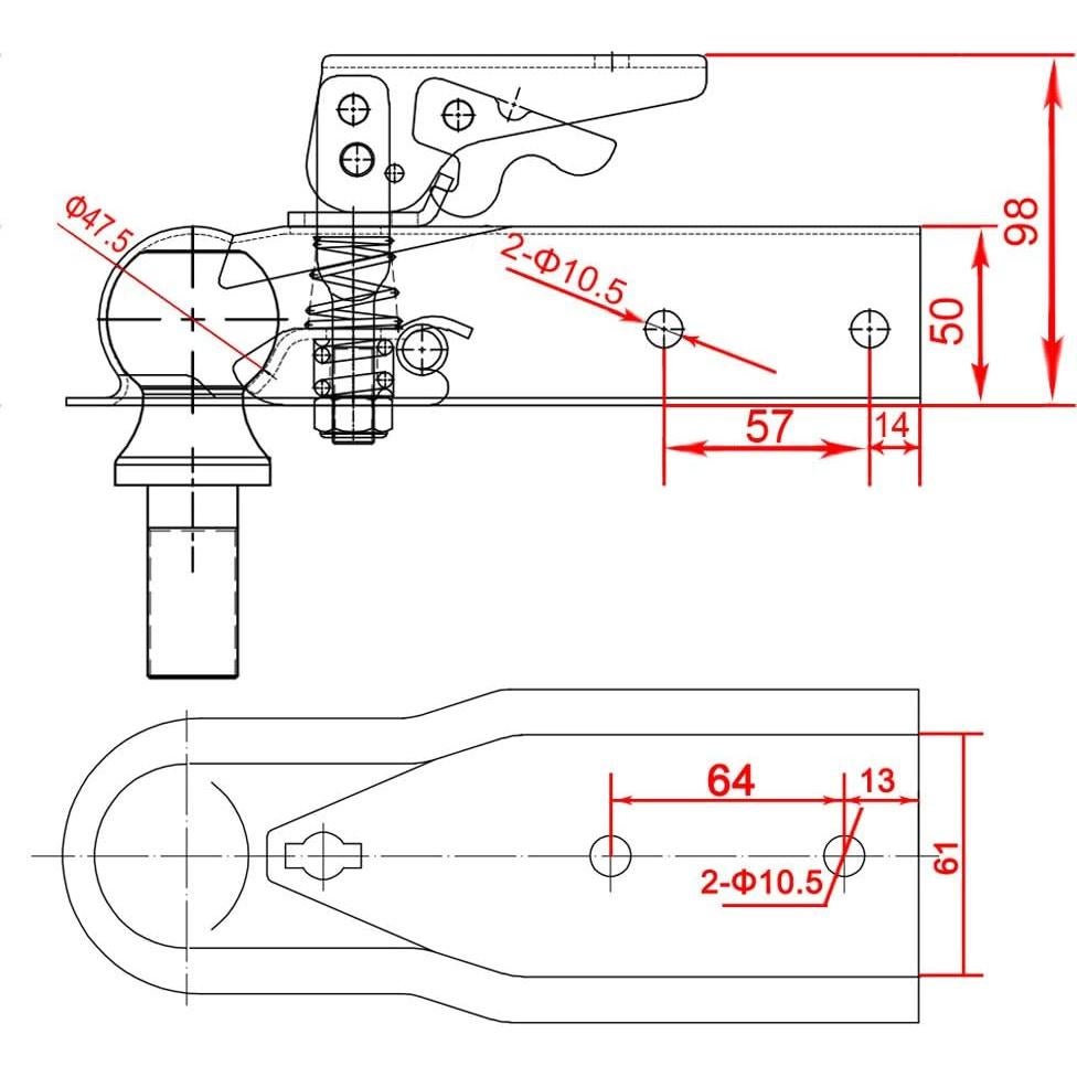 Acoplador de Remolque NBJINGYI 2" con Bola de 48 mm 907 kg