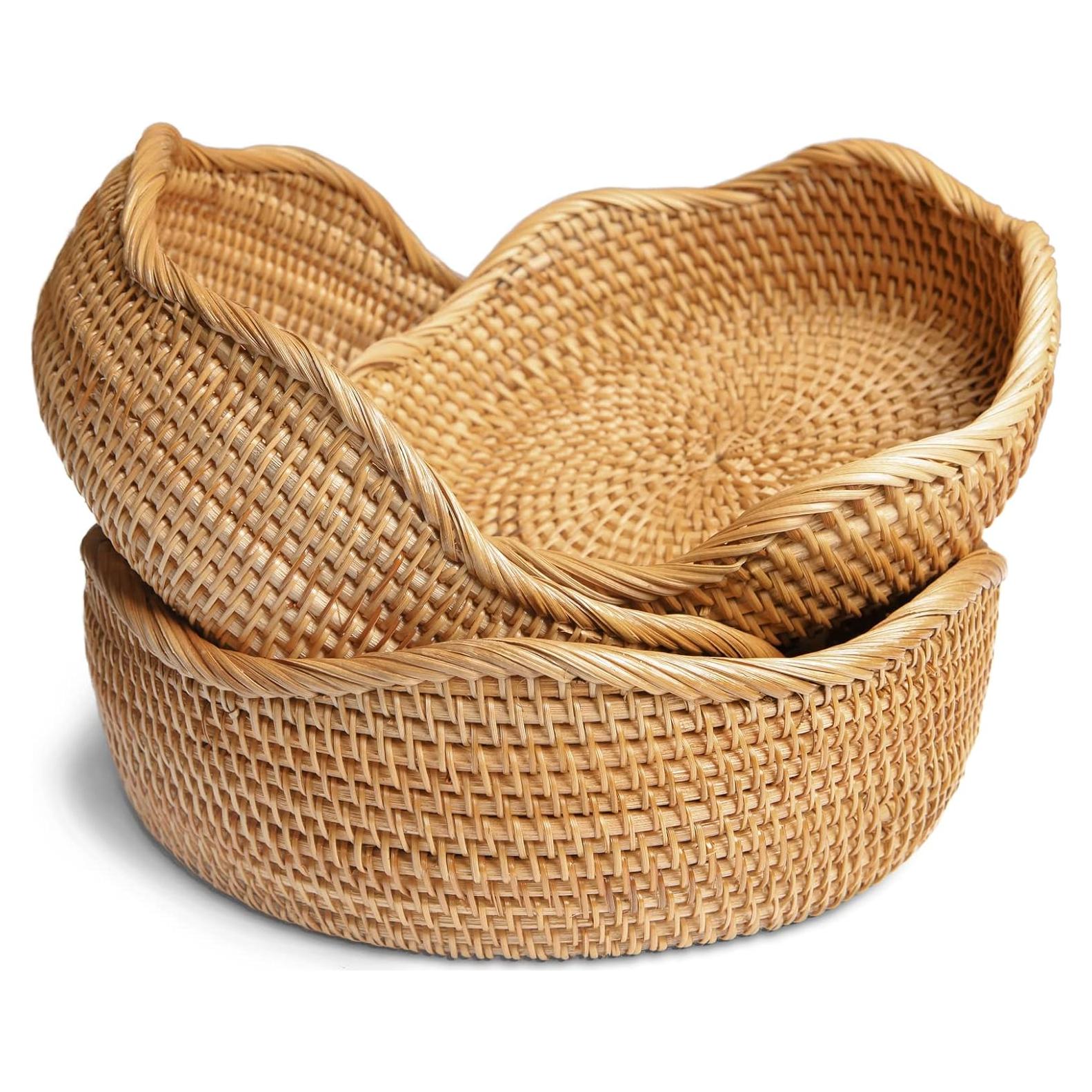 Cestas de Pan de Ratan HITOMEN Juego de 3 Redondas 22-29 cm