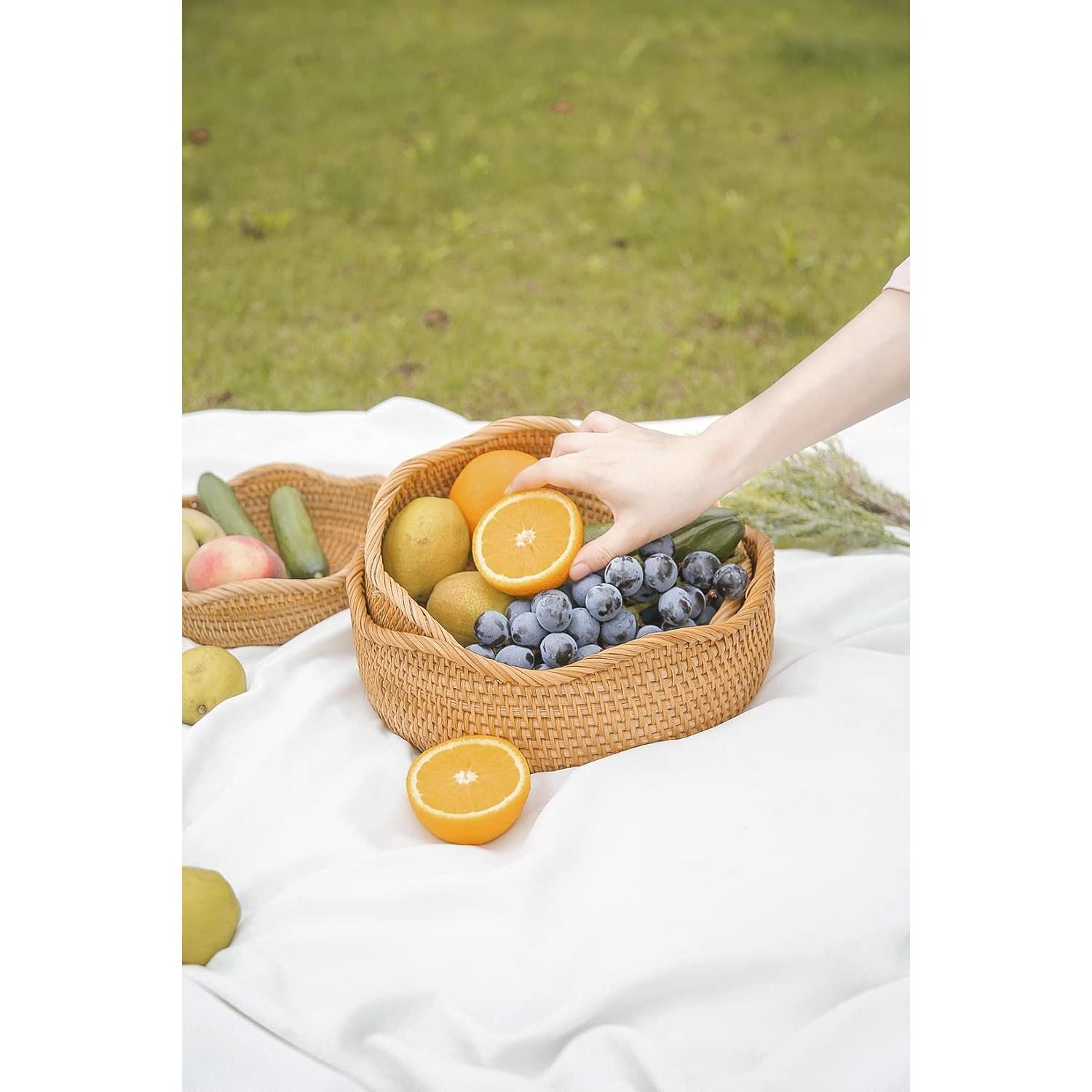 Cestas de Pan de Ratan HITOMEN Juego de 3 Redondas 22-29 cm