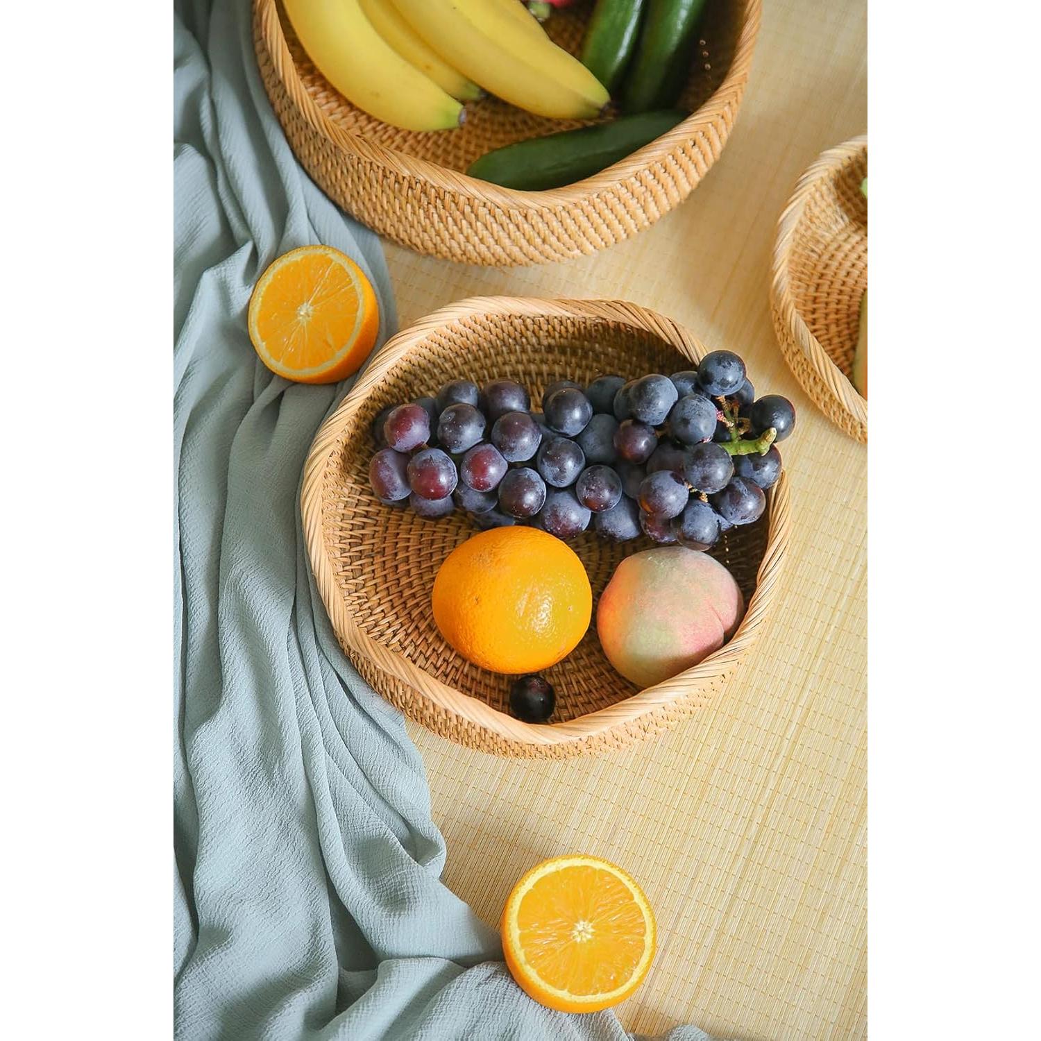 Cestas de Pan de Ratan HITOMEN Juego de 3 Redondas 22-29 cm