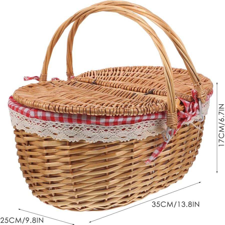 Cesta de Picnic de Mimbre Milisten 35x25x17cm con Tapa