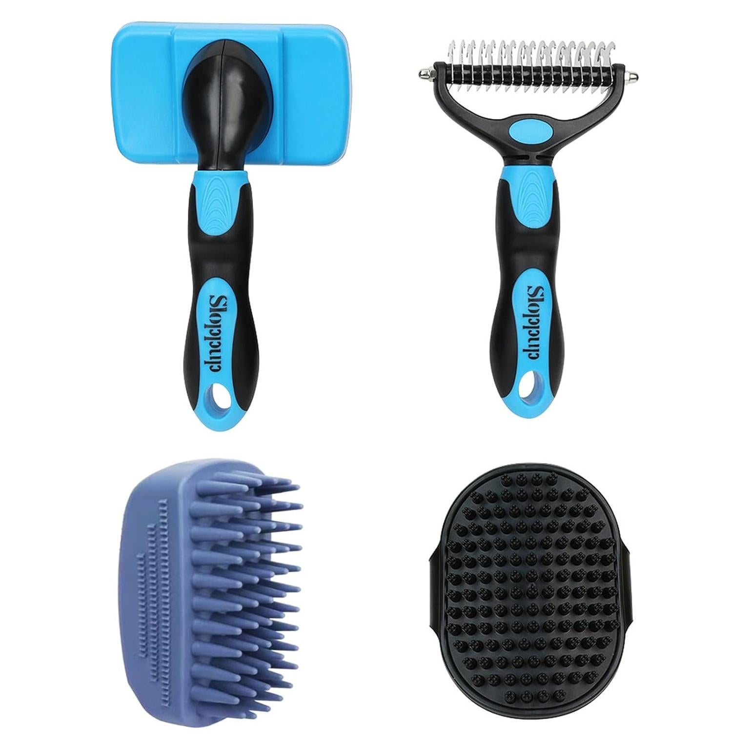 Kit de Cepillos para Perros y Gatos PETIMP 4 en 1 Azul Negro