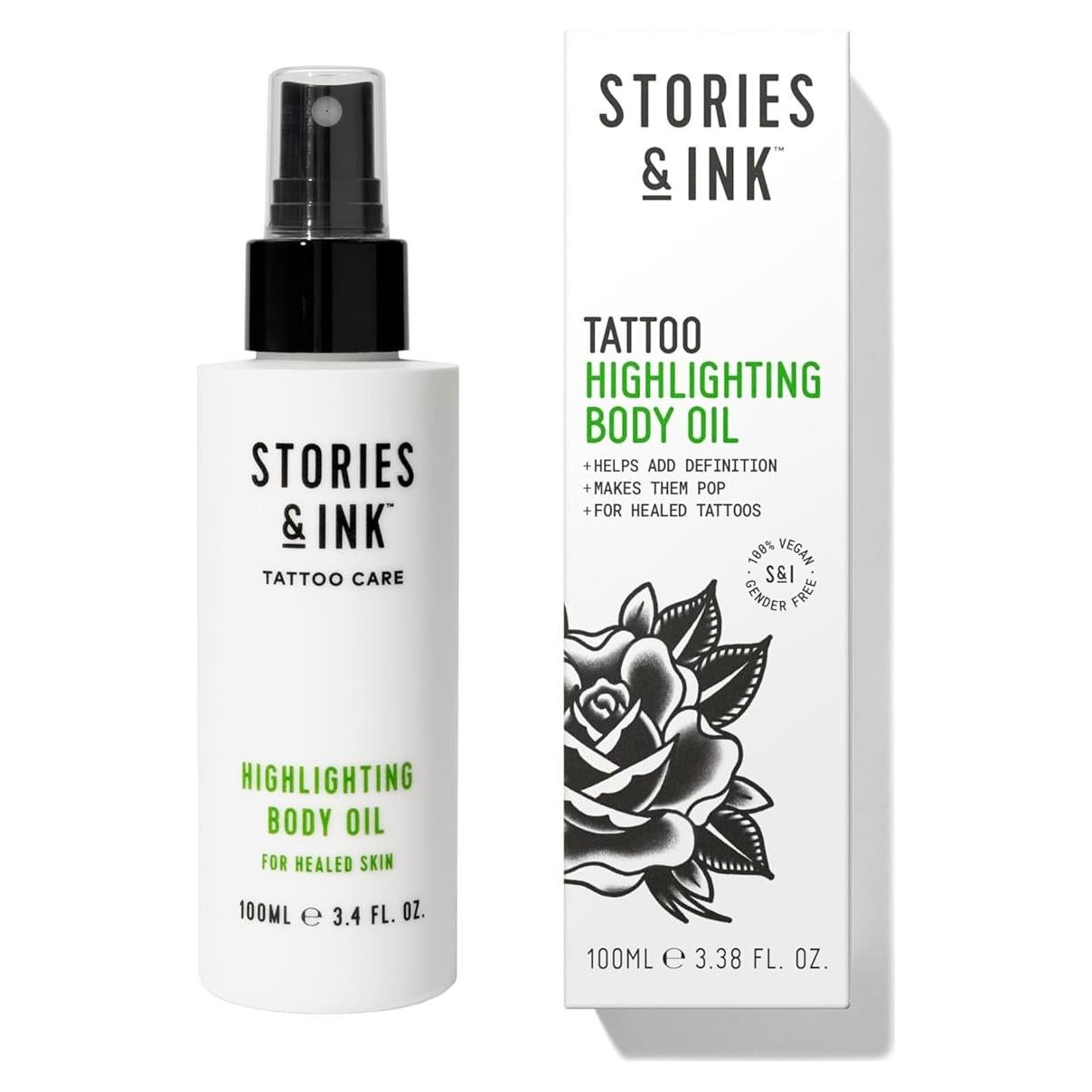 Aceite Corporal Iluminador Stories & Ink 100 mL - Brillo Tatuajes