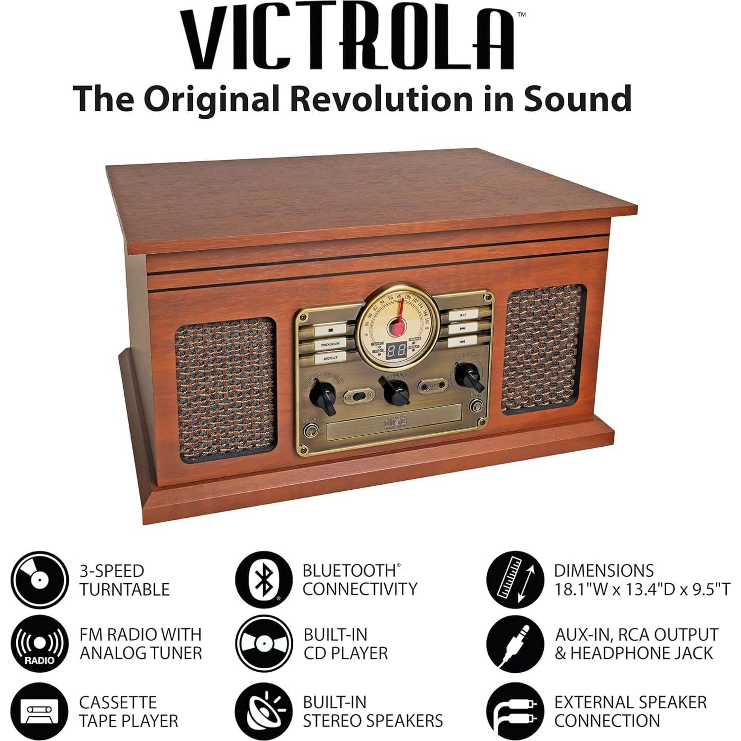 Victrola Nostálgico 6-en-1 Reproductor de Vinilo Caoba