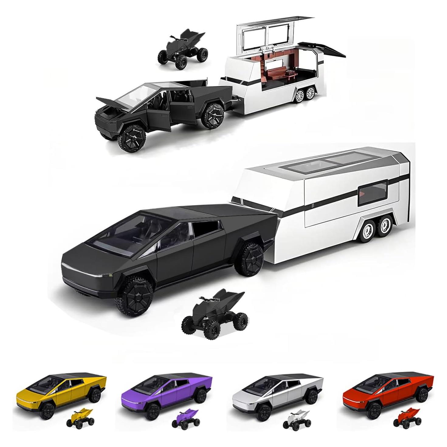 Camión de Juguete Tesla Cybertruck 1/32 con Motocicleta