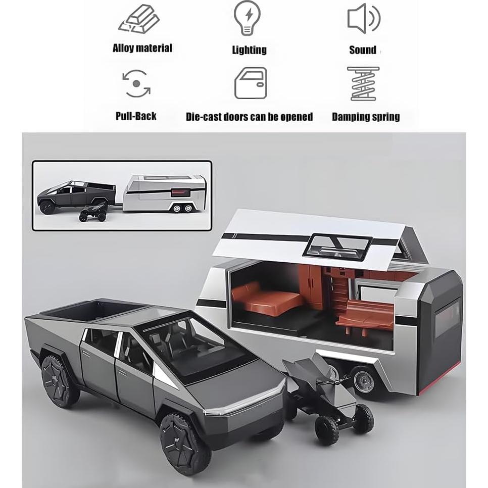 Camión de Juguete Tesla Cybertruck 1/32 con Motocicleta