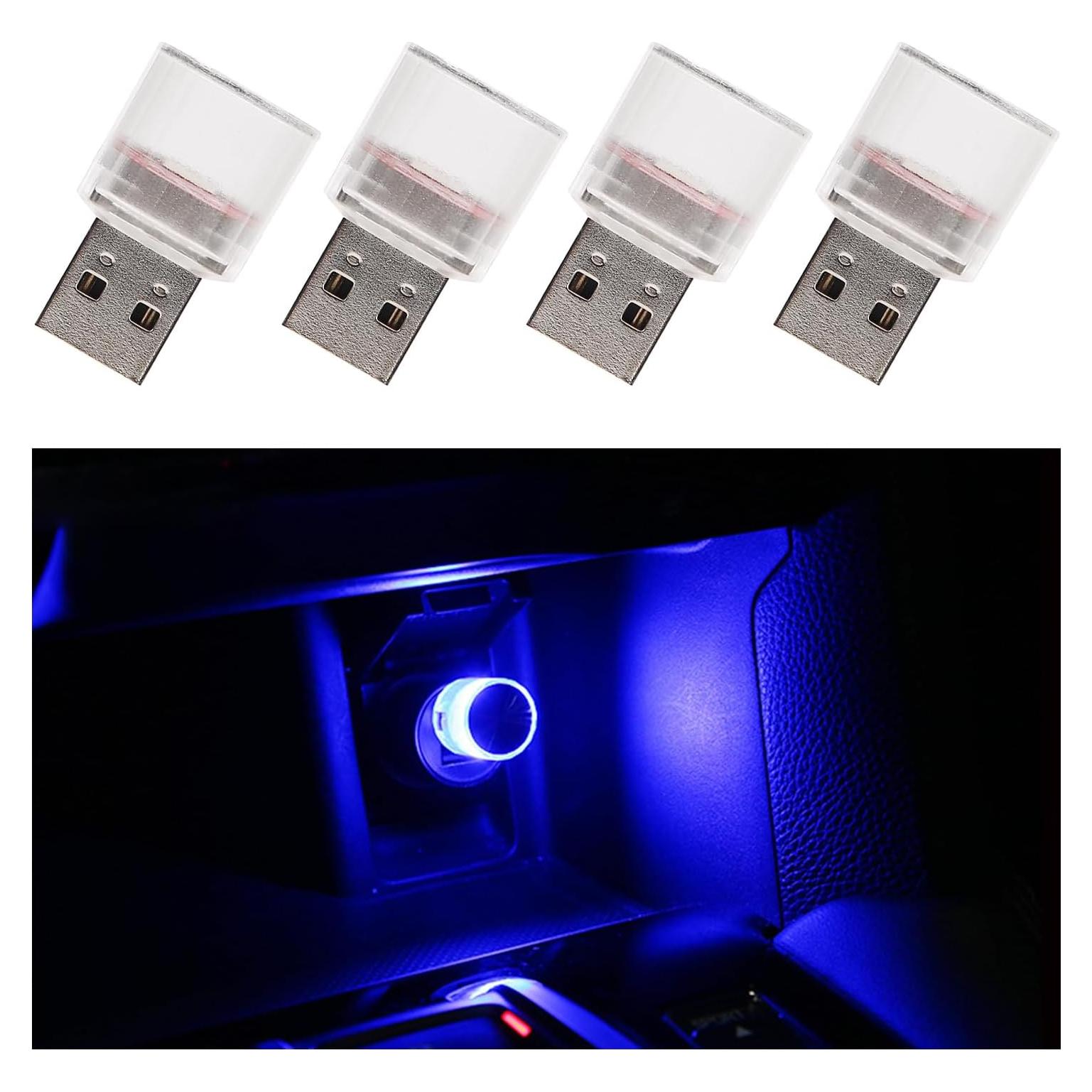 4 PCS Luz de Ambiente LED USB Sylvil para Automóvil Interior Azul