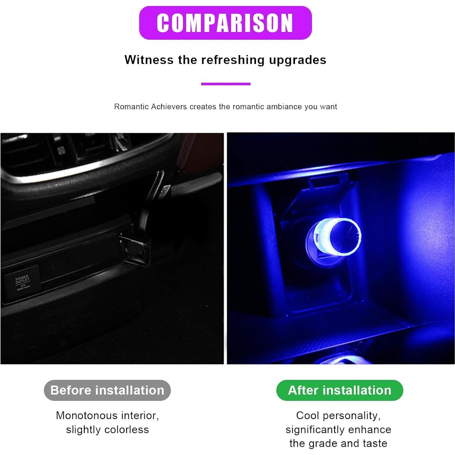 4 PCS Luz de Ambiente LED USB Sylvil para Automóvil Interior Azul