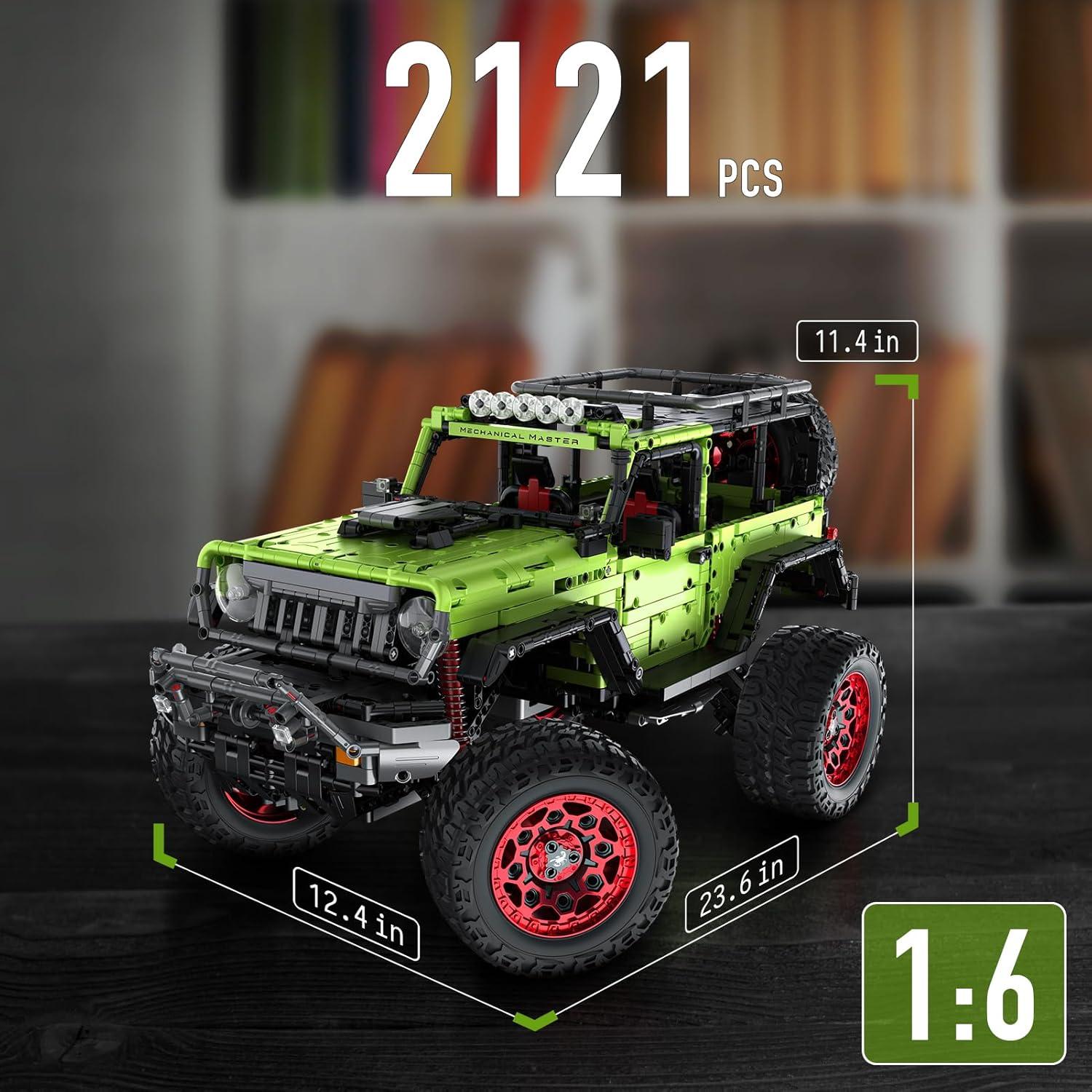 Remote Control Jeep Wrange 4x4 Building Kits, 1:6 Technique Motorized Off Road Pickup Set - with 4 Black Motors, All Terrain Design - STEM Engineering Gift for Adults & Teens (2121 PCS)