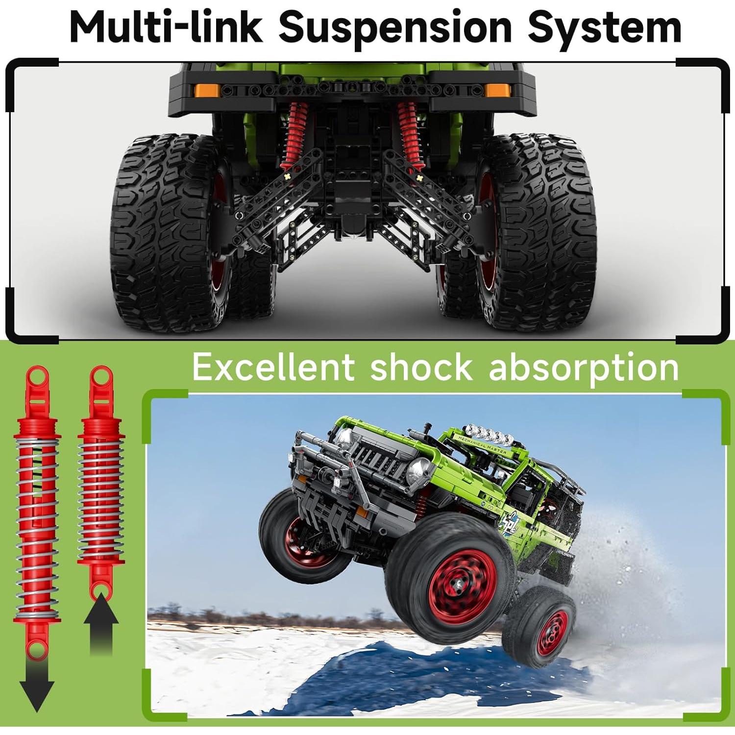 Remote Control Jeep Wrange 4x4 Building Kits, 1:6 Technique Motorized Off Road Pickup Set - with 4 Black Motors, All Terrain Design - STEM Engineering Gift for Adults & Teens (2121 PCS)