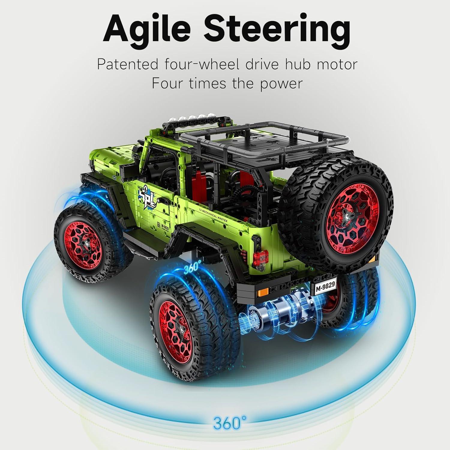 Remote Control Jeep Wrange 4x4 Building Kits, 1:6 Technique Motorized Off Road Pickup Set - with 4 Black Motors, All Terrain Design - STEM Engineering Gift for Adults & Teens (2121 PCS)