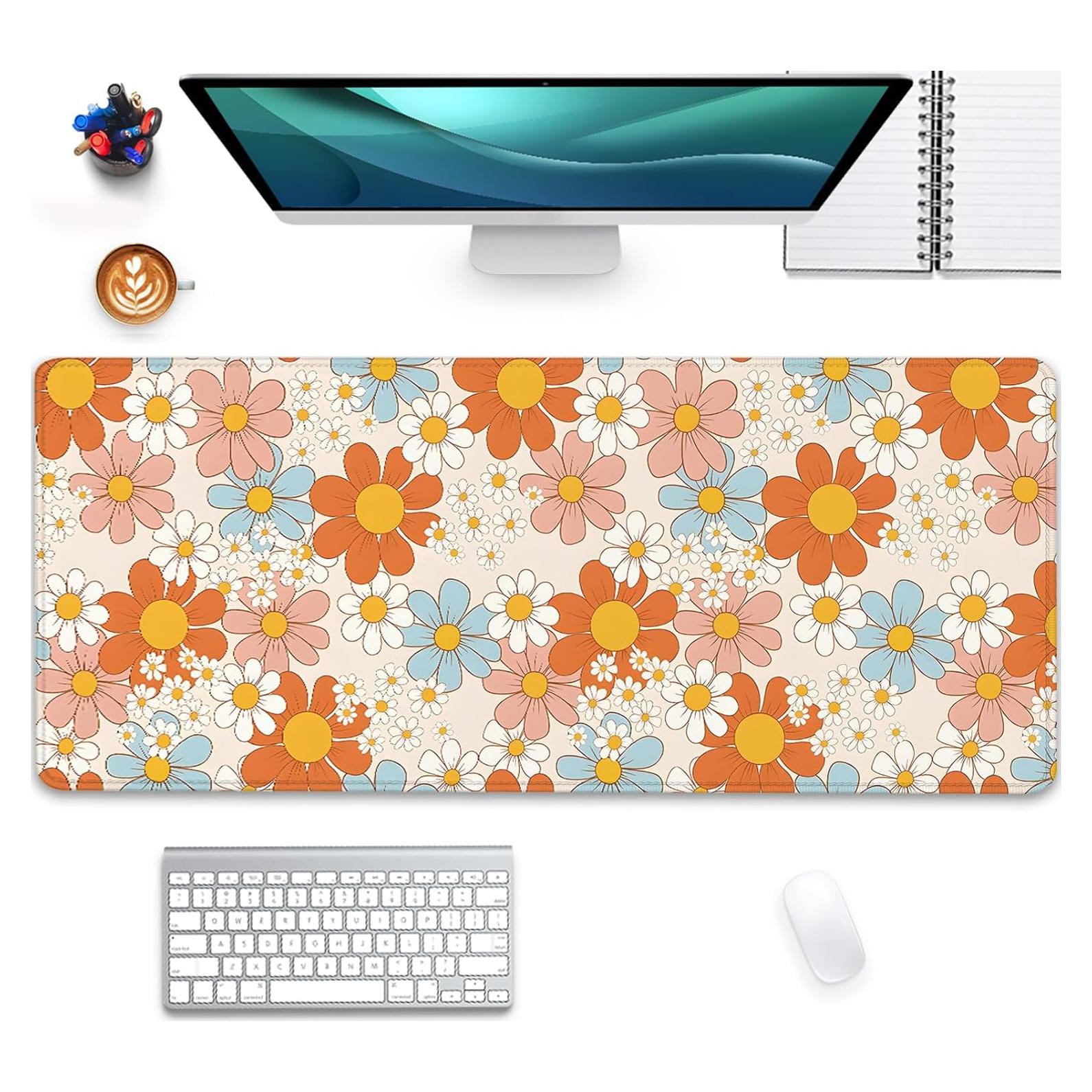 Alfombrilla de Escritorio Grande XCDZLNDL Floral Retro 70x30cm